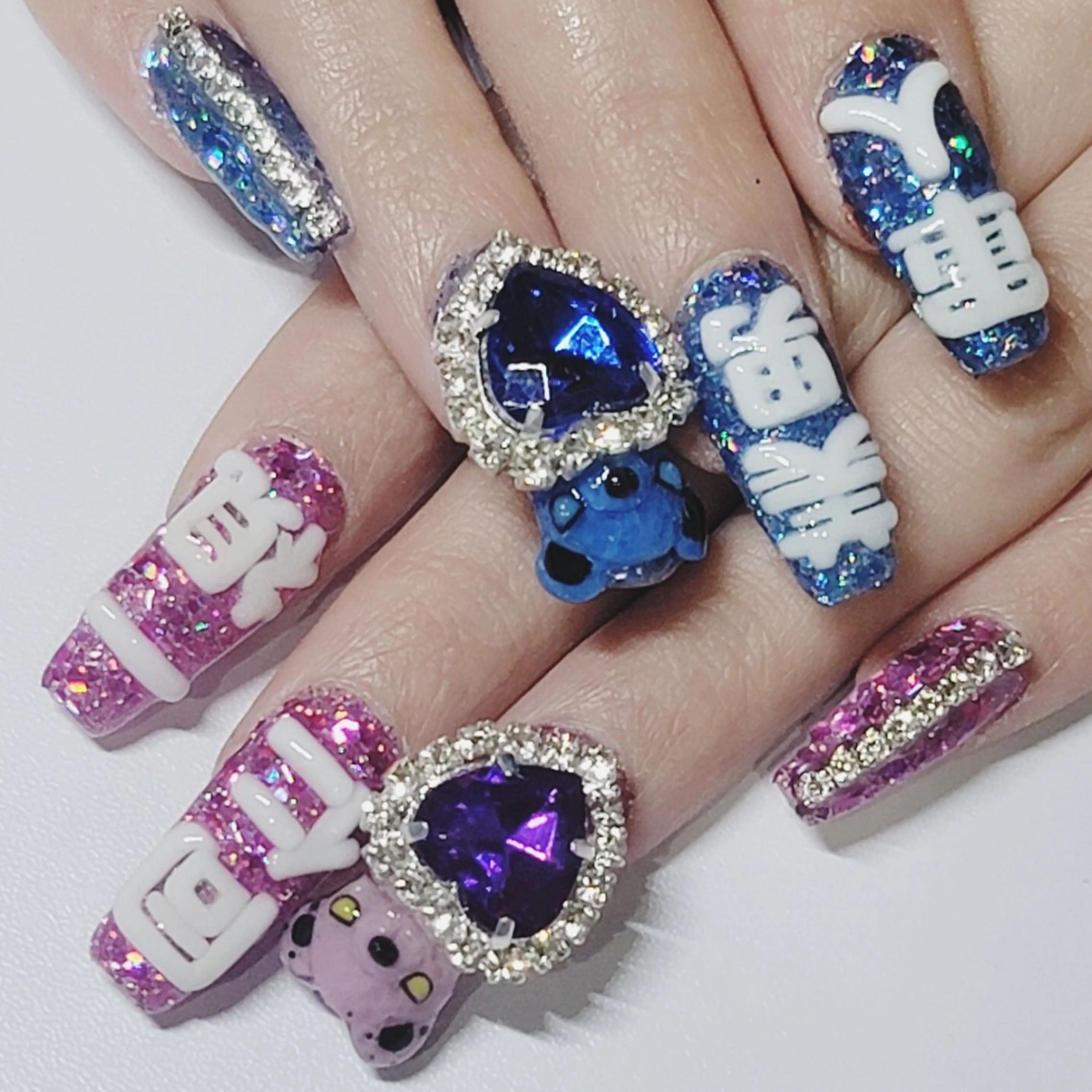 ネイル アートネイル ブルー ラメ(グリッター) ピンク パープル ハンドネイル よしだ ひろきのネイルデザイン