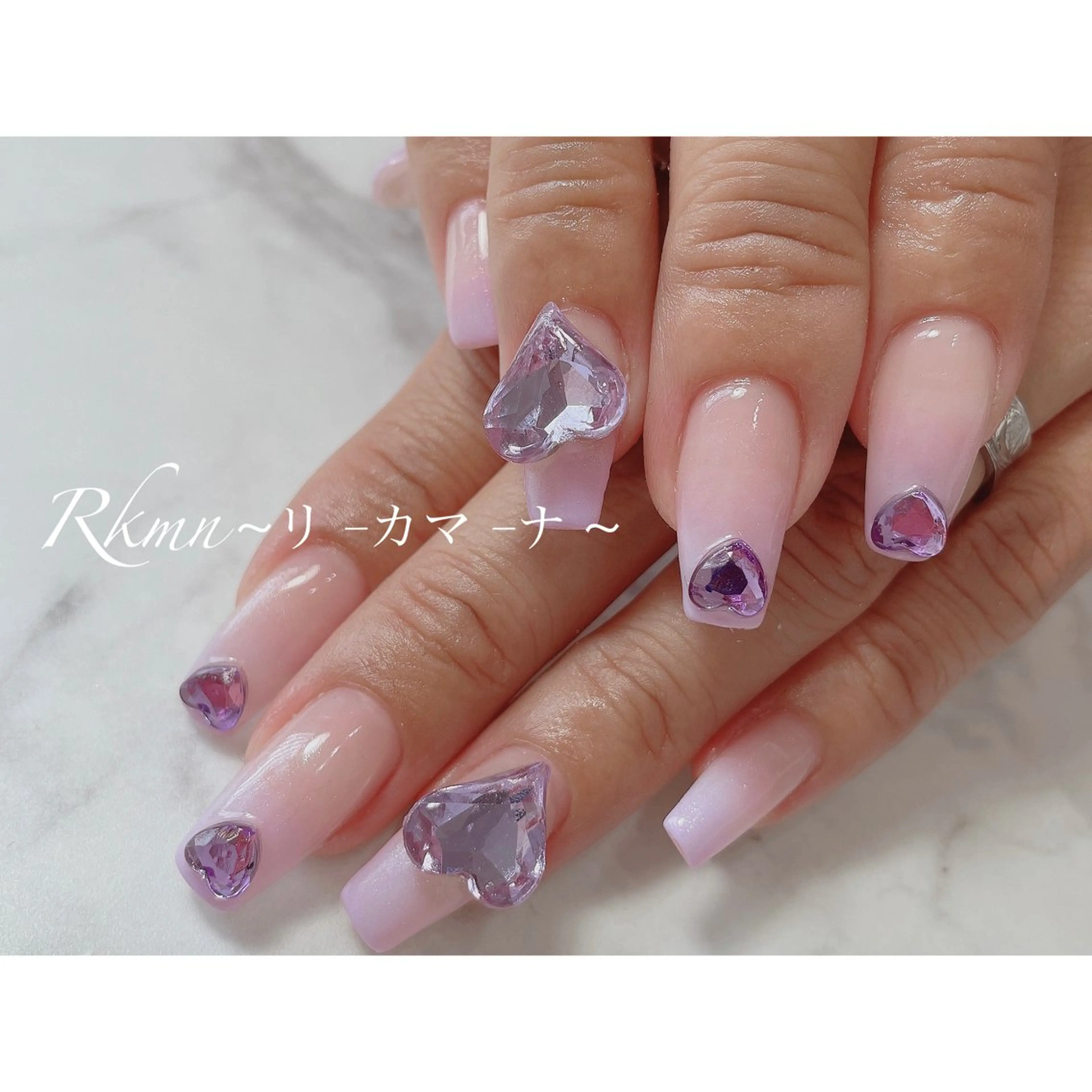 ネイル アートネイル グラデーション ハート パープル 春ネイル ハンドネイル フットネイル ハンドケア Rkmn ~リ-カマ-ナ~のネイルデザイン