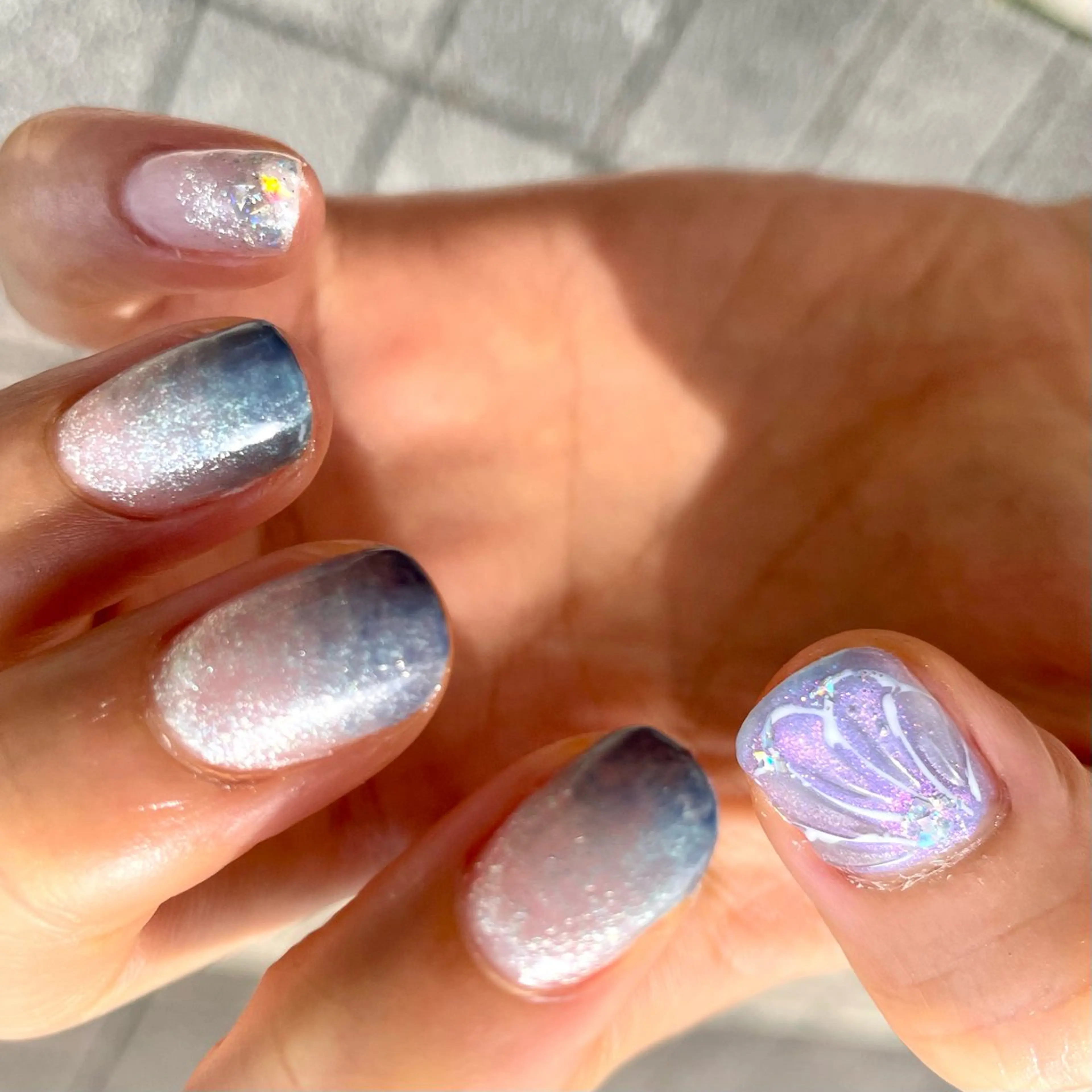 ネイル アートネイル ブルー フラワーネイル フットネイル グラデーション Seemly 千田町店所属・フラワーパラジェル 🌸シームリーエミのネイルデザイン