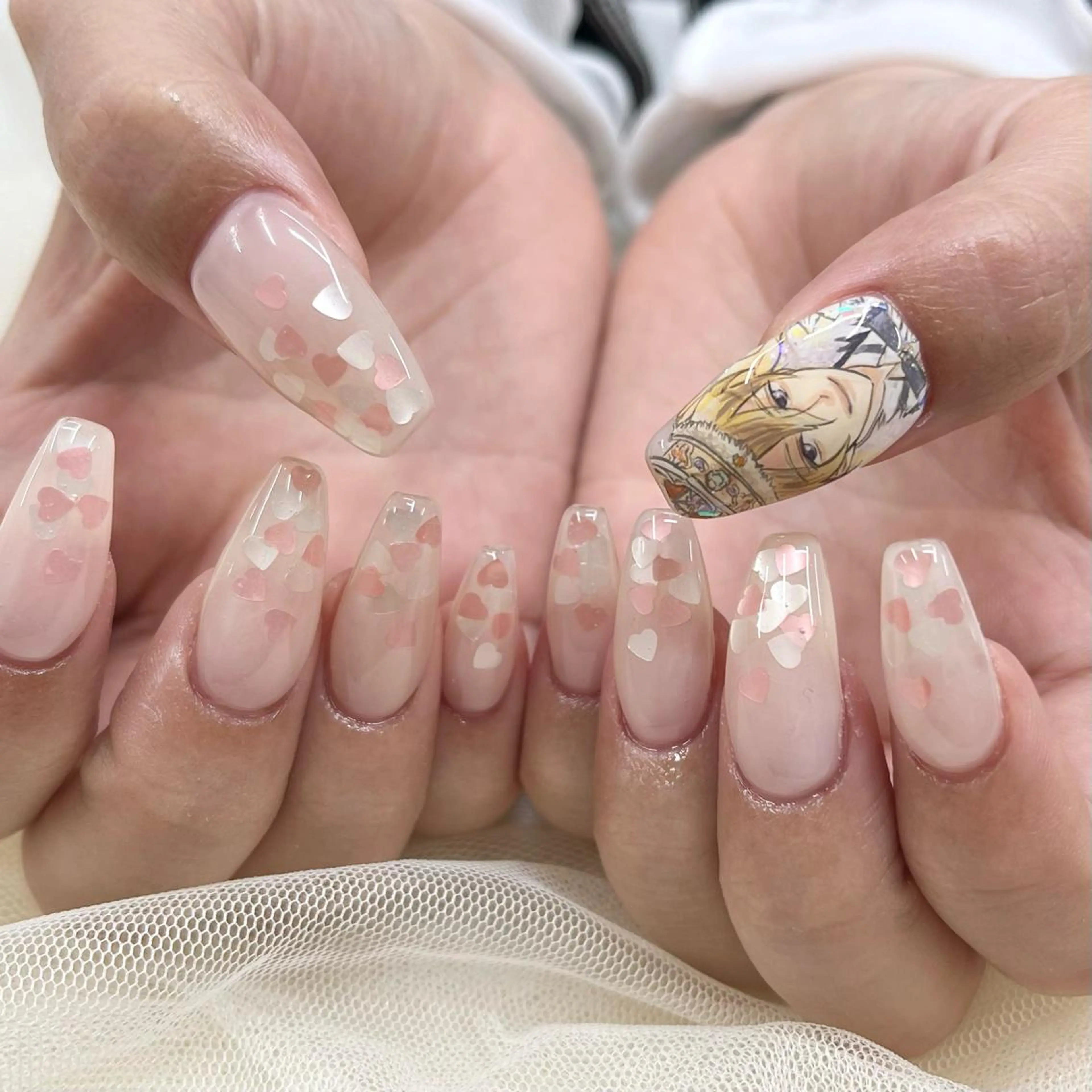 ロング ネイル ハート ハンドネイル 池袋痛ネイル Nok. 渡辺のネイルデザイン