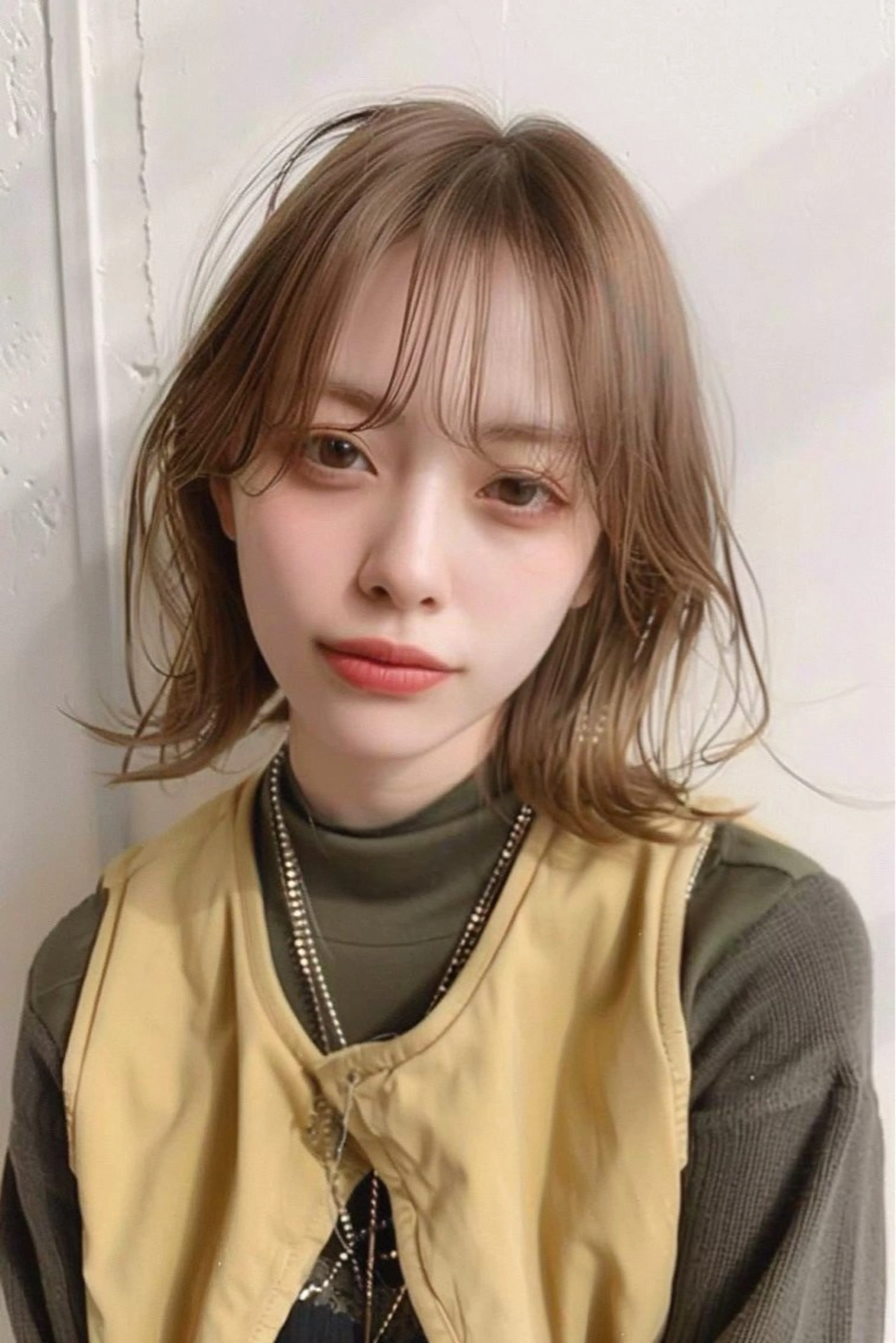 ミディアム アッシュ 髪質改善 韓国風ヘア レイヤーカット カット ヘアカラー トリートメント 最新ケアカラー 髪質改善YUTOのヘアスタイル