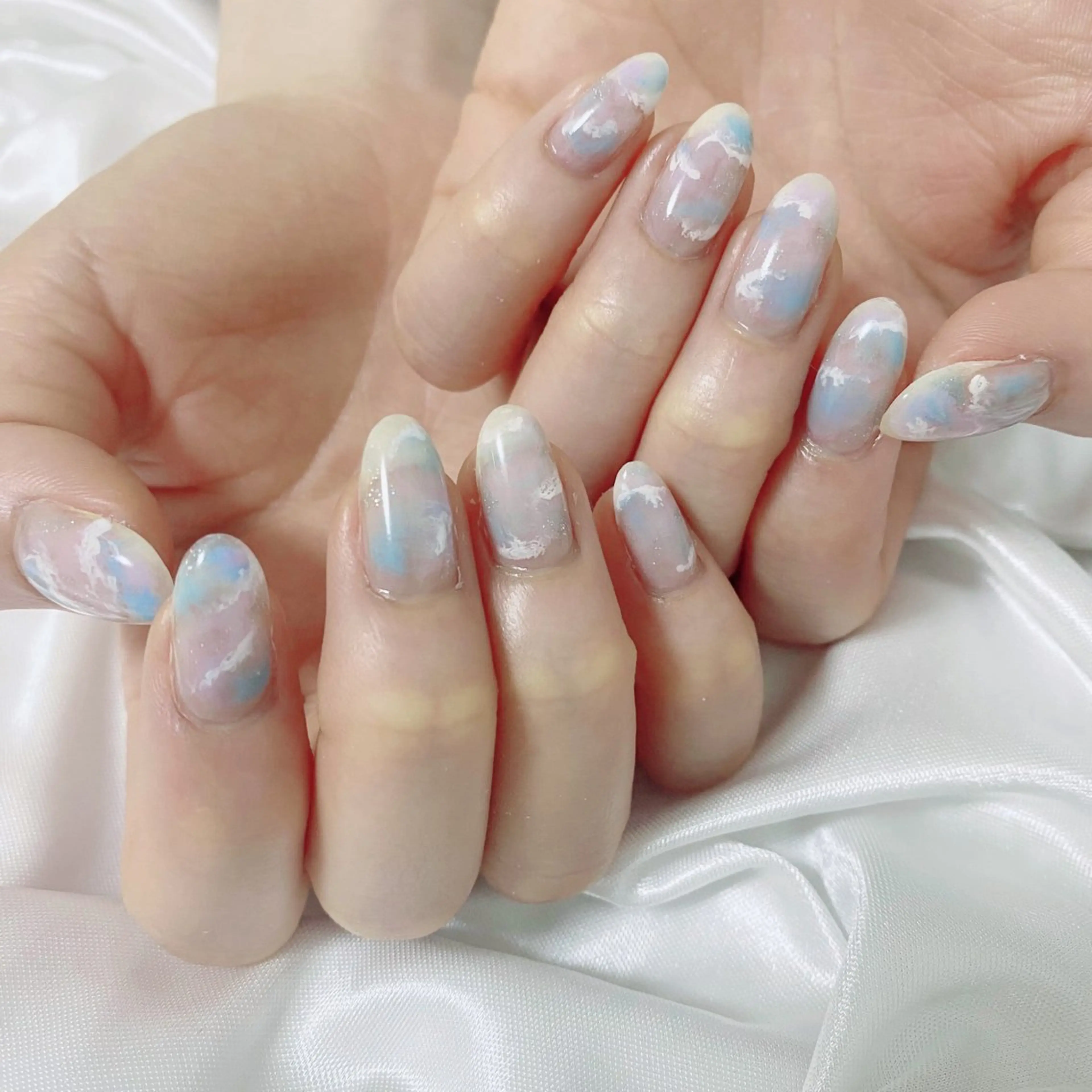 ネイル ブルー ニュアンスネイル ぷりゅねる 心斎橋のマツエク・マツパデザイン