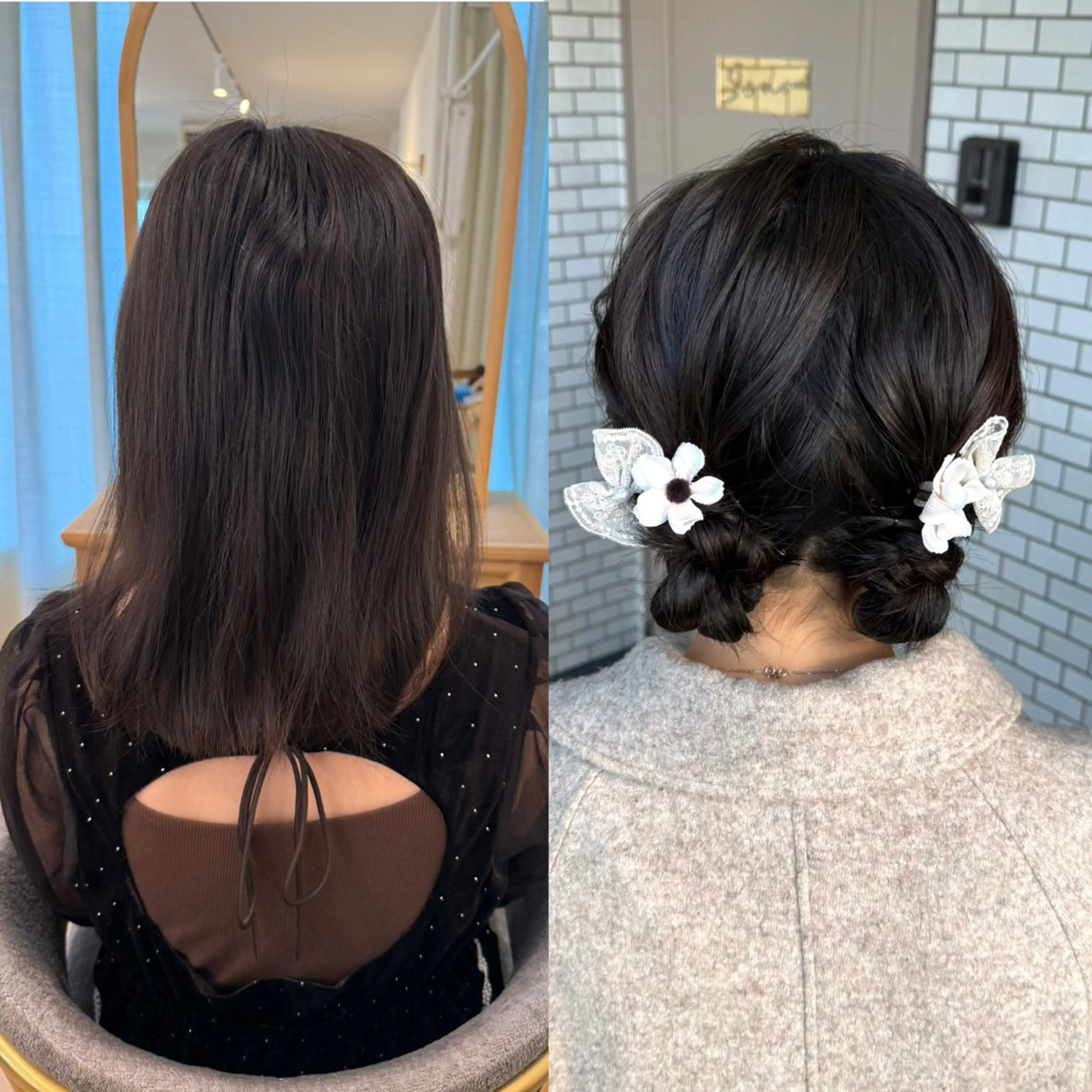 ミディアム ヘアアレンジ 成人式 ハーフアップ お団子ヘア 結婚式・ブライダル デート ヘアセット 褒められヘアメイク /‎ボブ女子🐶みおのその他イメージ