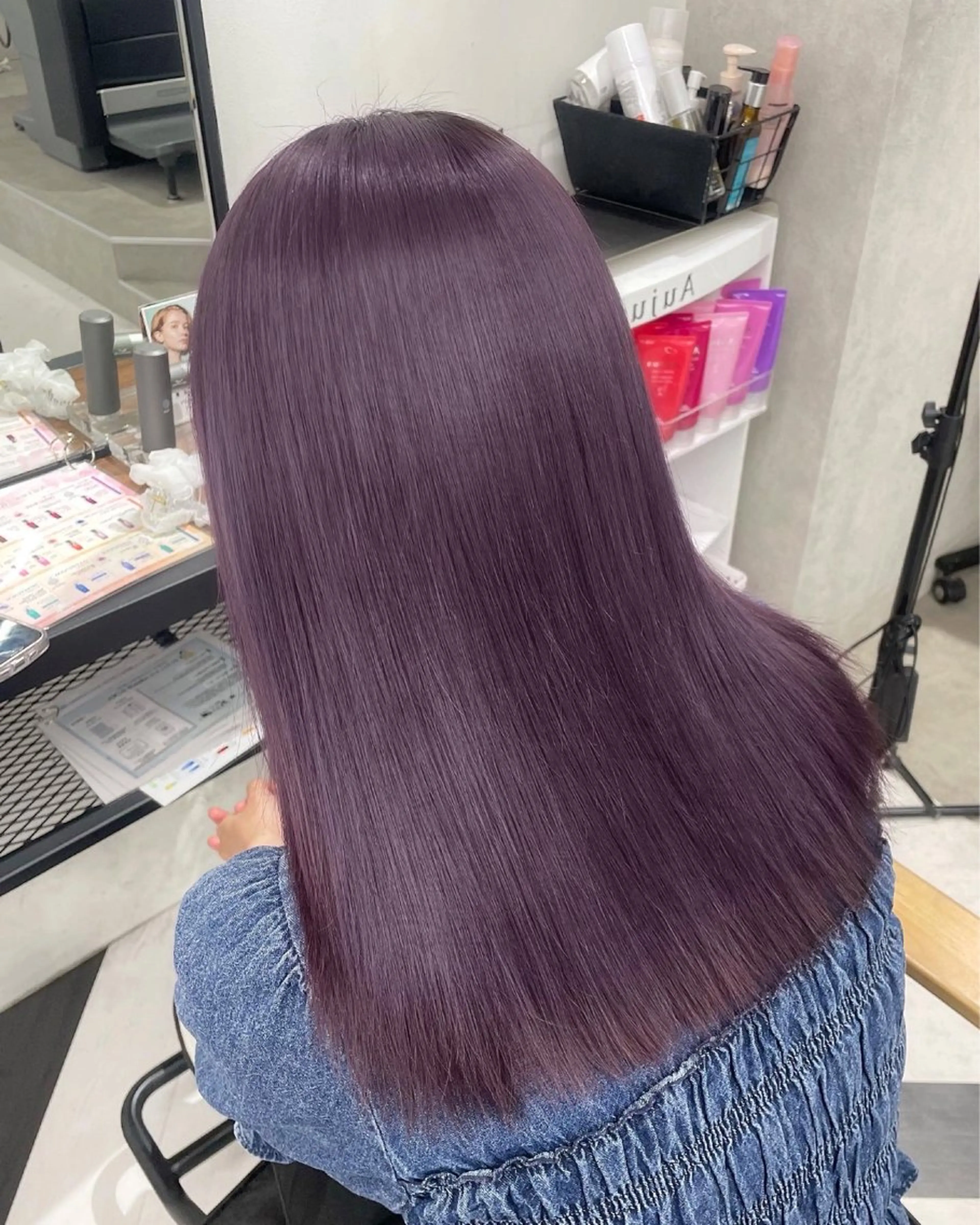 ロング カラー パーマ ヘアアレンジ メンズ パープルカラー トリートメント mona/ ストレートスタイル✨のヘアスタイル