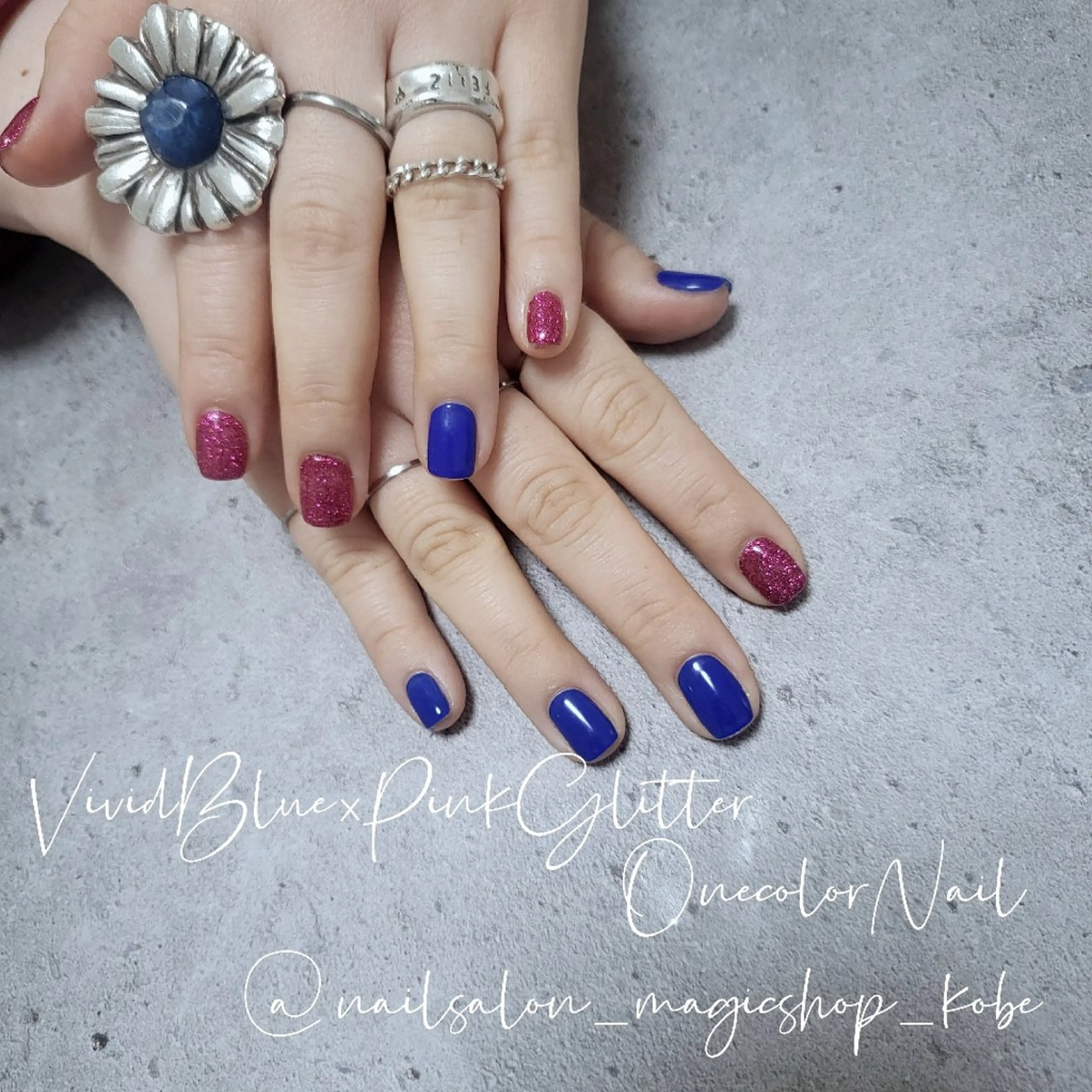 ネイル ブルー ジェルネイル ラメ(グリッター) ワンカラーネイル ピンク ハンドネイル Nailsalon MagicShopのネイルデザイン