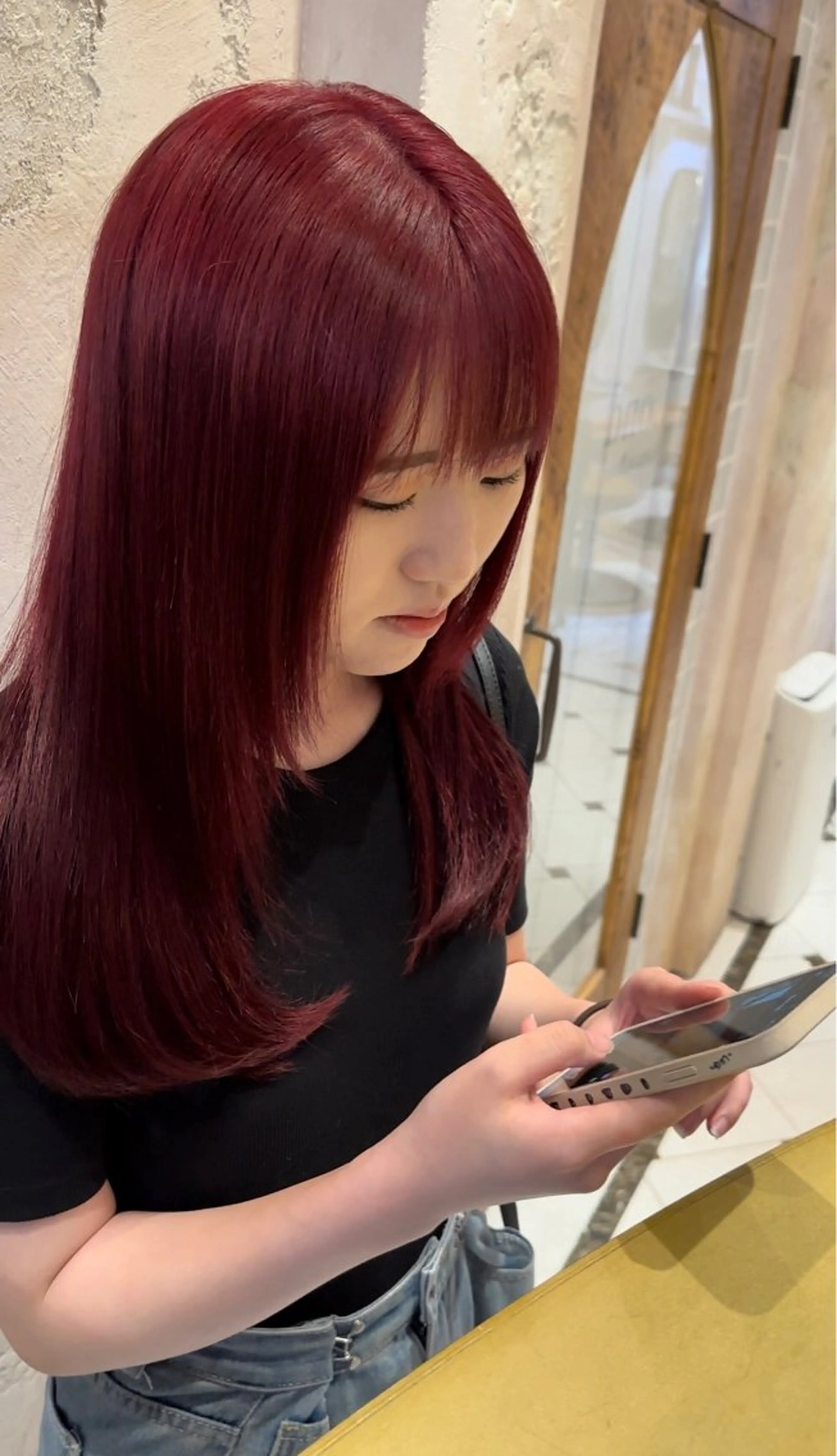 ミディアム カット ヘアカラー トリートメント ブリーチなしダブル カラー縮毛矯正 下野のヘアスタイル