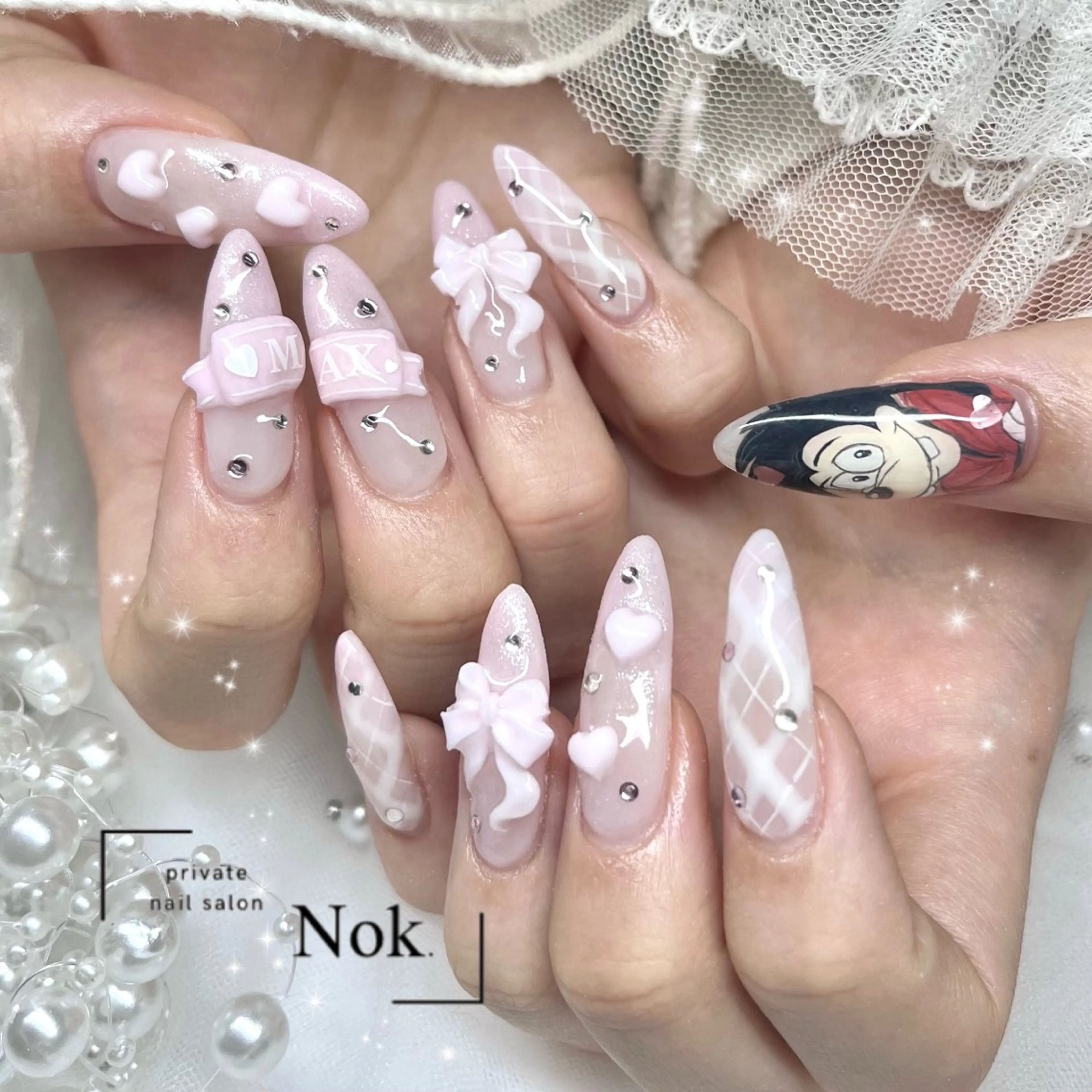 ネイル リボン ハンドネイル 池袋痛ネイル Nok. 渡辺のネイルデザイン