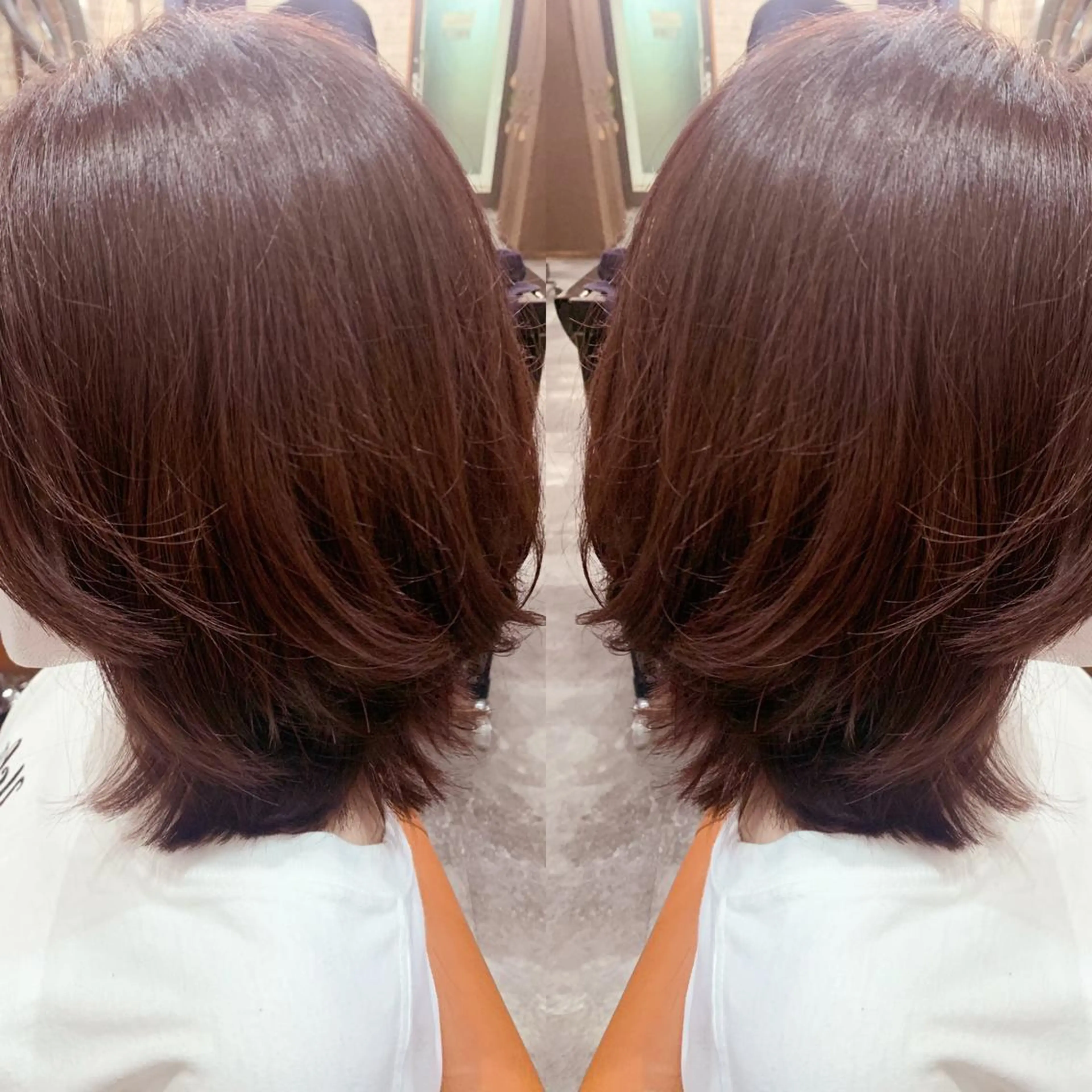 ミディアム カラー ブラウンカラー ピンクカラー ピンクブラウン パープルカラー 韓国🇰🇷 ✂︎hair 内田愛のヘアスタイル