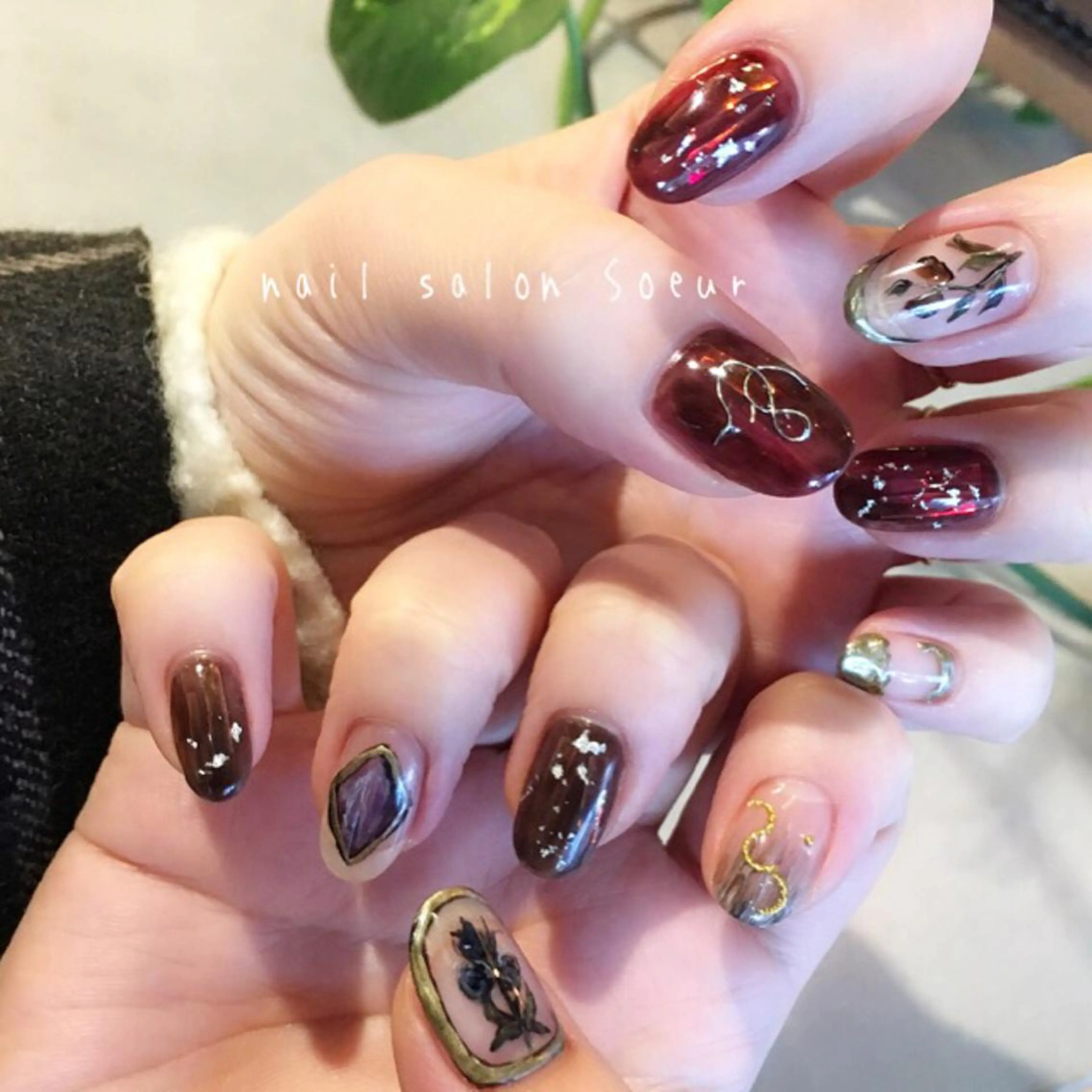 ネイル アートネイル フラワーネイル ジェルネイル ミラーネイル 持ち込み ハンドネイル nail salon Soeurのネイルデザイン