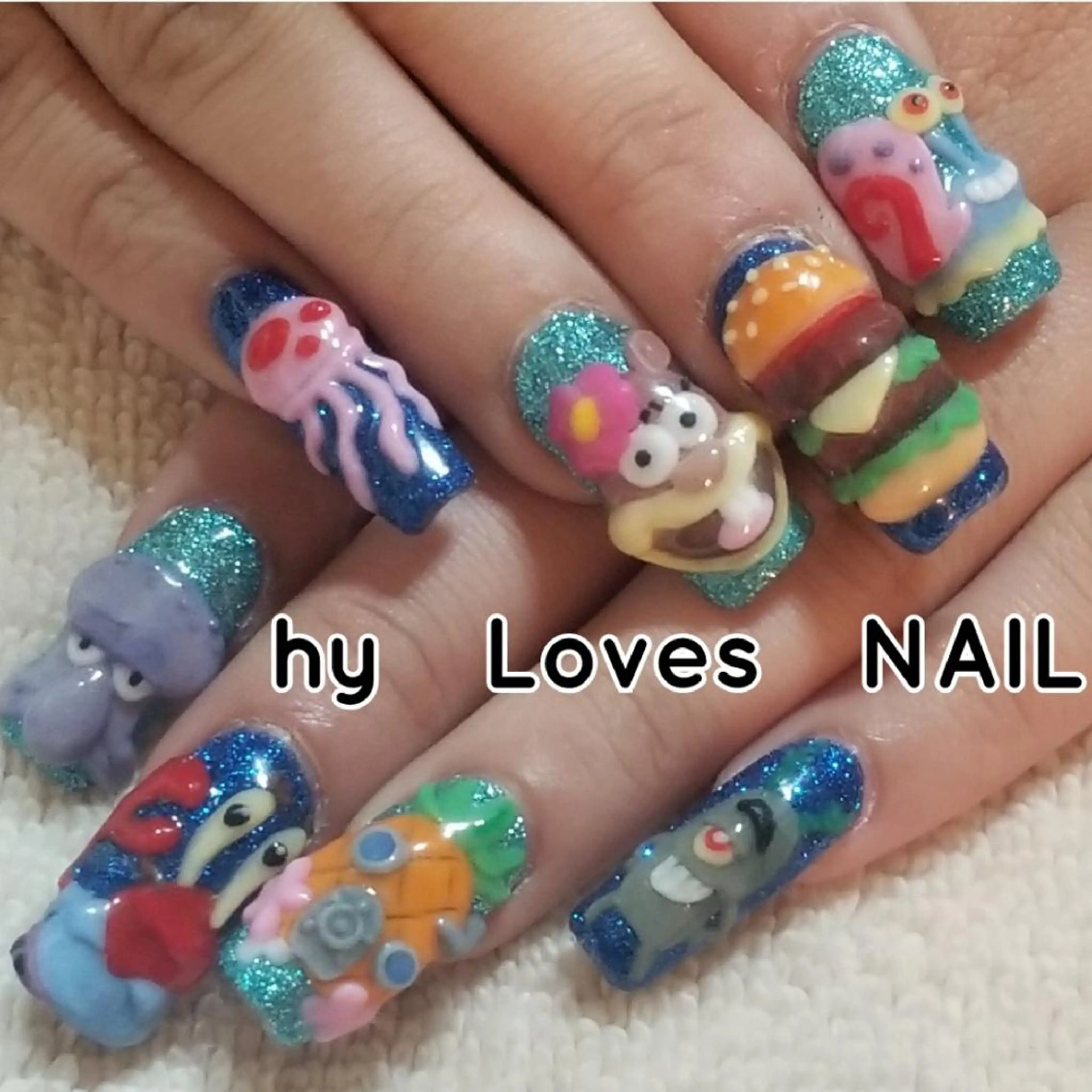 ネイル ブルー ラメ(グリッター) ハンドネイル よしだ ひろきのネイルデザイン