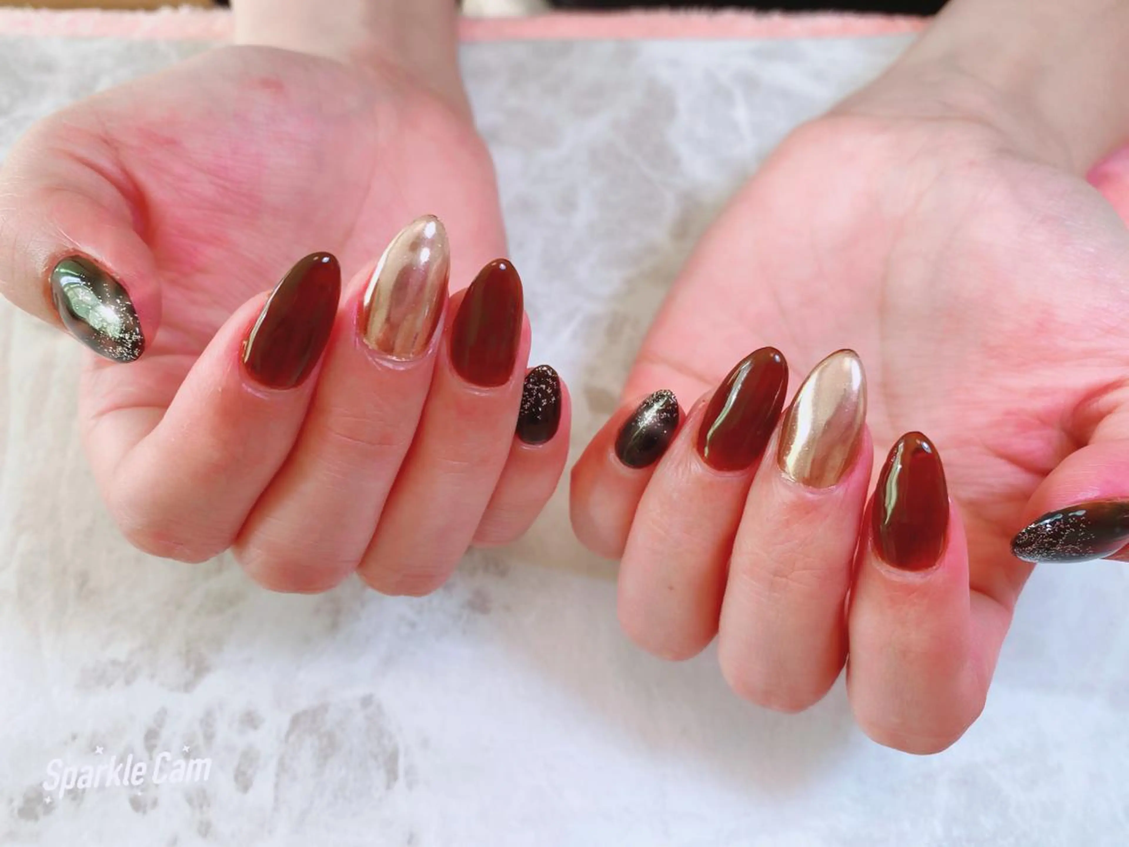 ネイル ブラウン ミラーネイル ワンカラーネイル ハンドネイル Era nailのネイルデザイン
