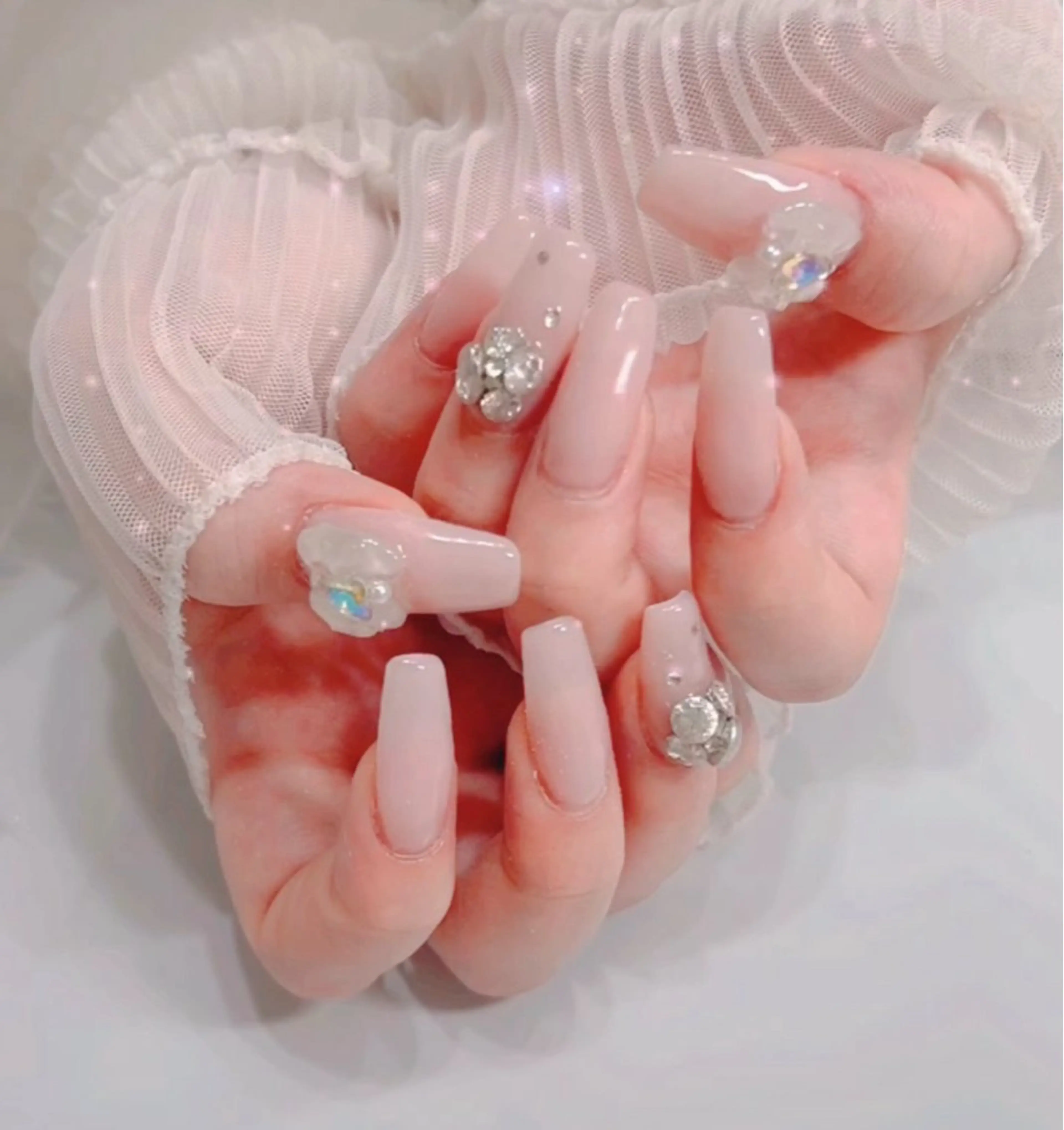 ネイル 韓国ネイル ピンク リボン スカルプネイル ワンホンネイル エムネイル サロンのネイルデザイン