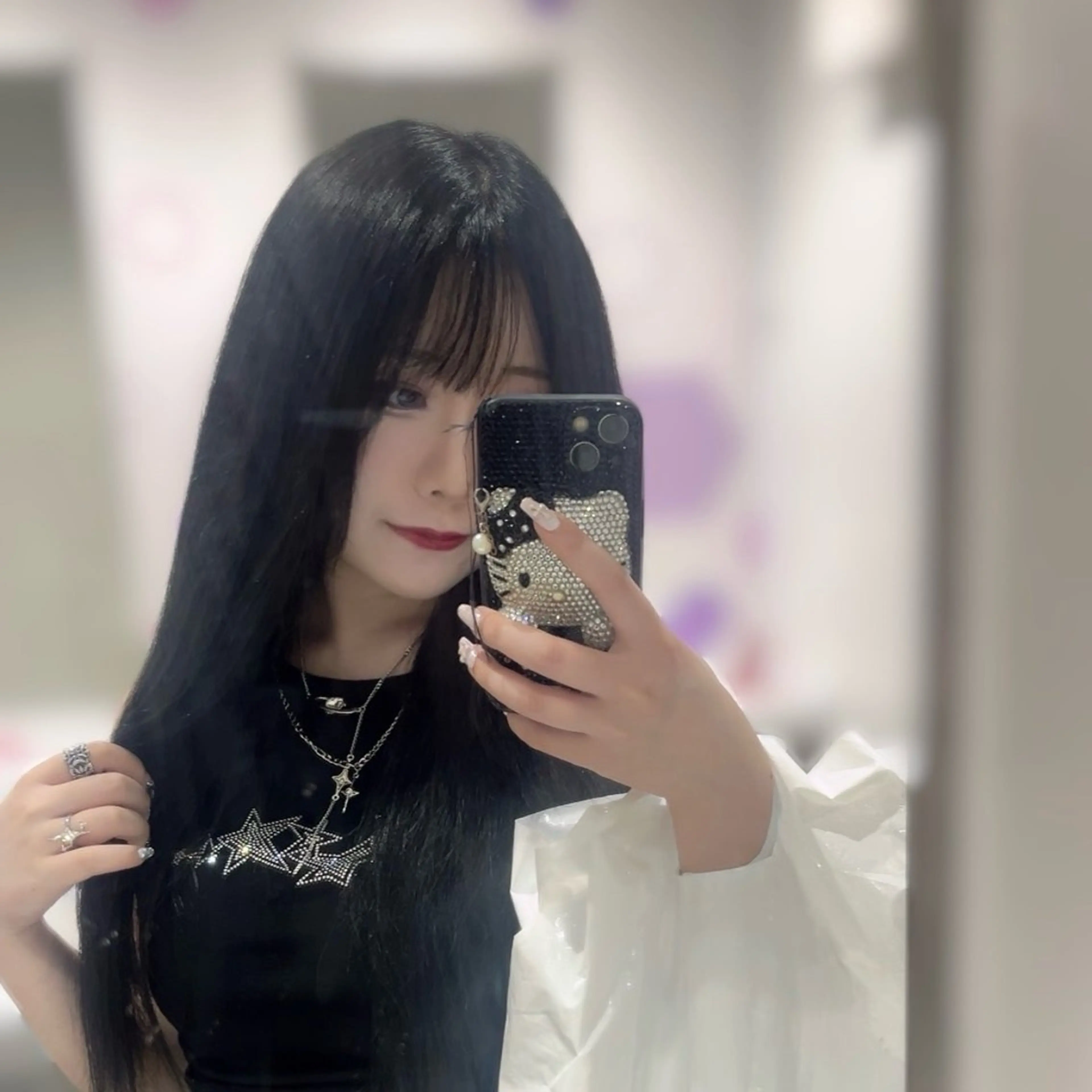 セミロング カラー 黒髪 ブルーカラー ブルーブラック 抜け感/ワンカラー/ 明大前/桑田のヘアスタイル