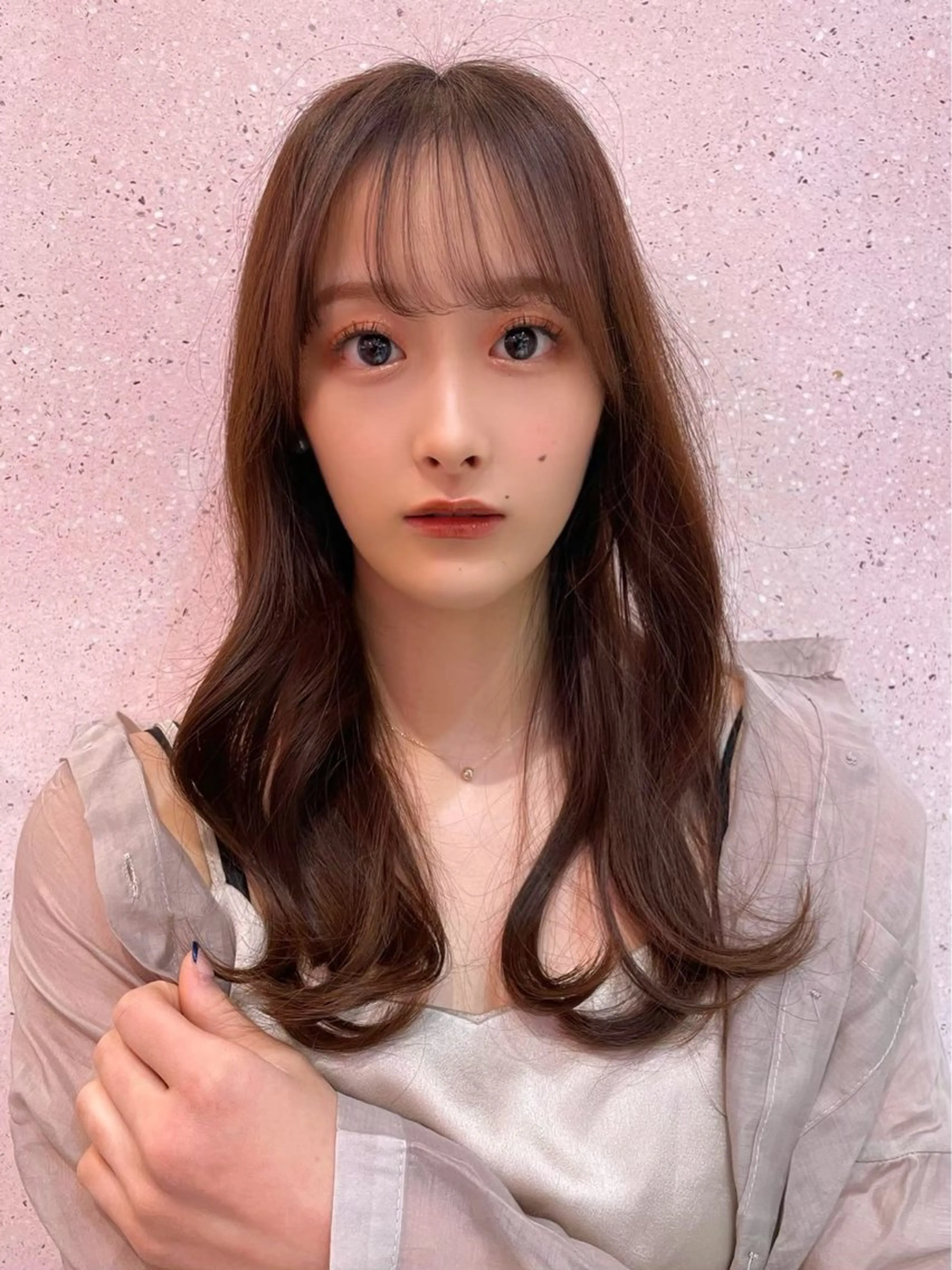 ロング カット ヘアカラー トリートメント ヘアセット 新宿/韓国レイヤー/ 顔周りカット松本美晴のヘアスタイル