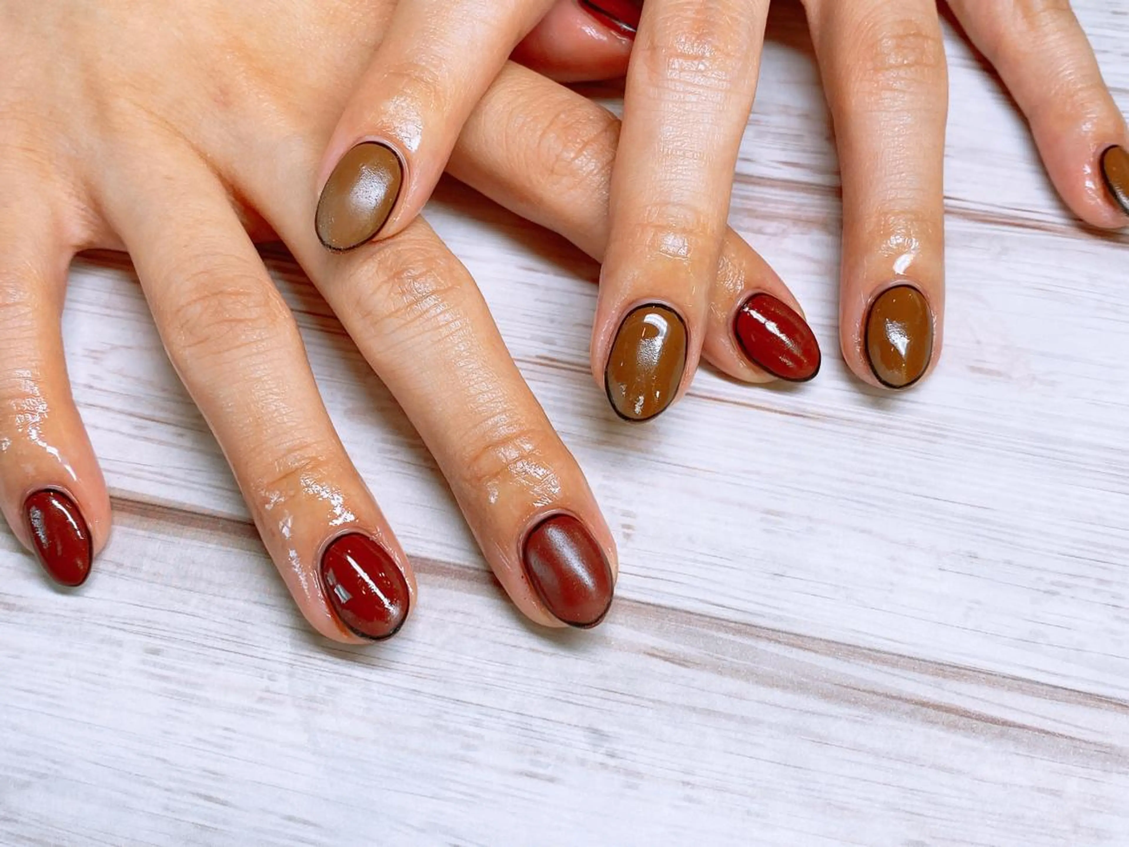 ネイル ブラウン 高野 梨紗子のネイルデザイン