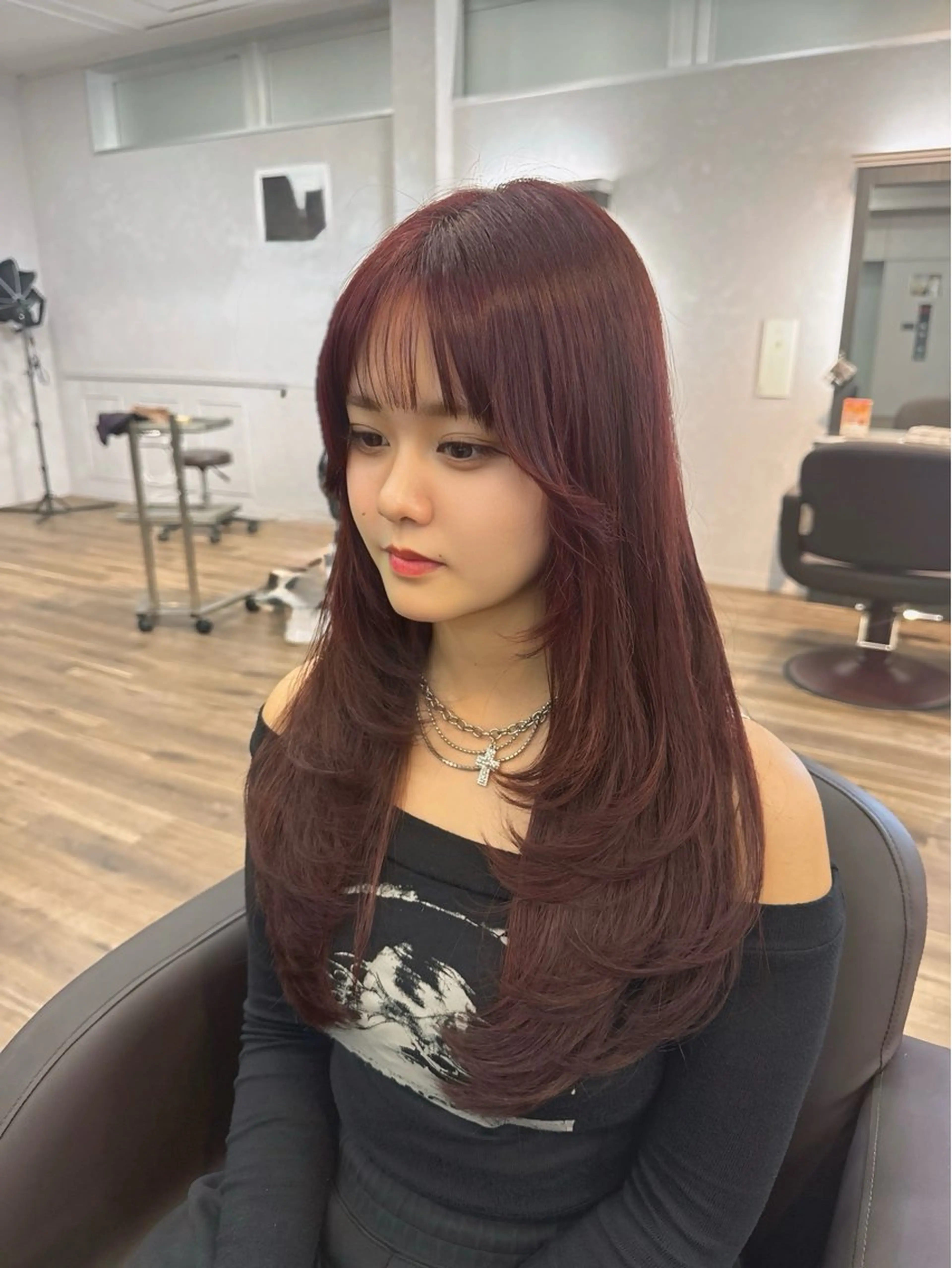 ロング カット ヘアカラー トリートメント 韓国ヘア🎀 まりかのヘアスタイル