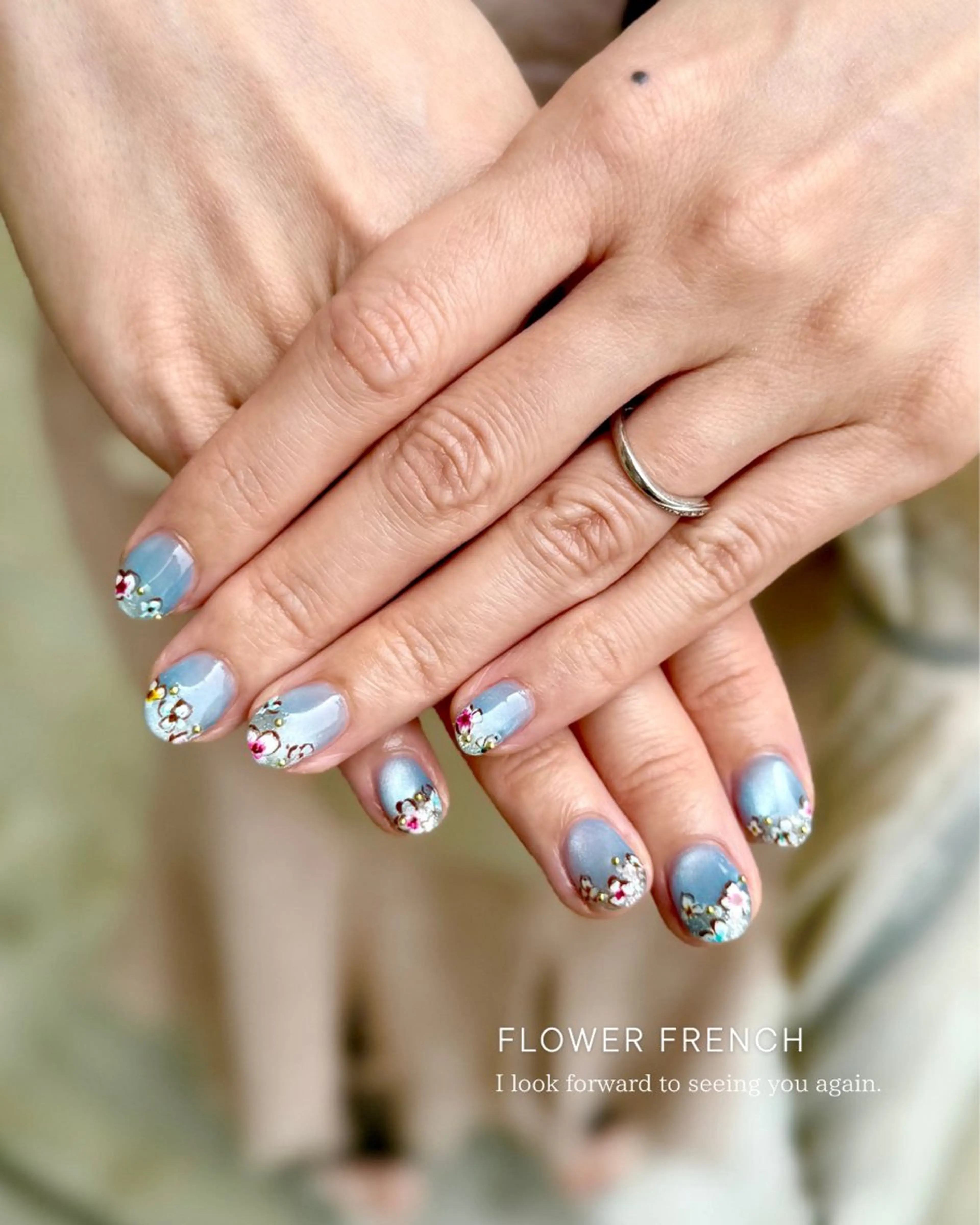 ネイル フラワーネイル フレンチネイル ジェルネイル ラメ(グリッター) マグネットネイル ハンドネイル Seemly 千田町店所属・フラワーパラジェル 🌸シームリーエミのネイルデザイン