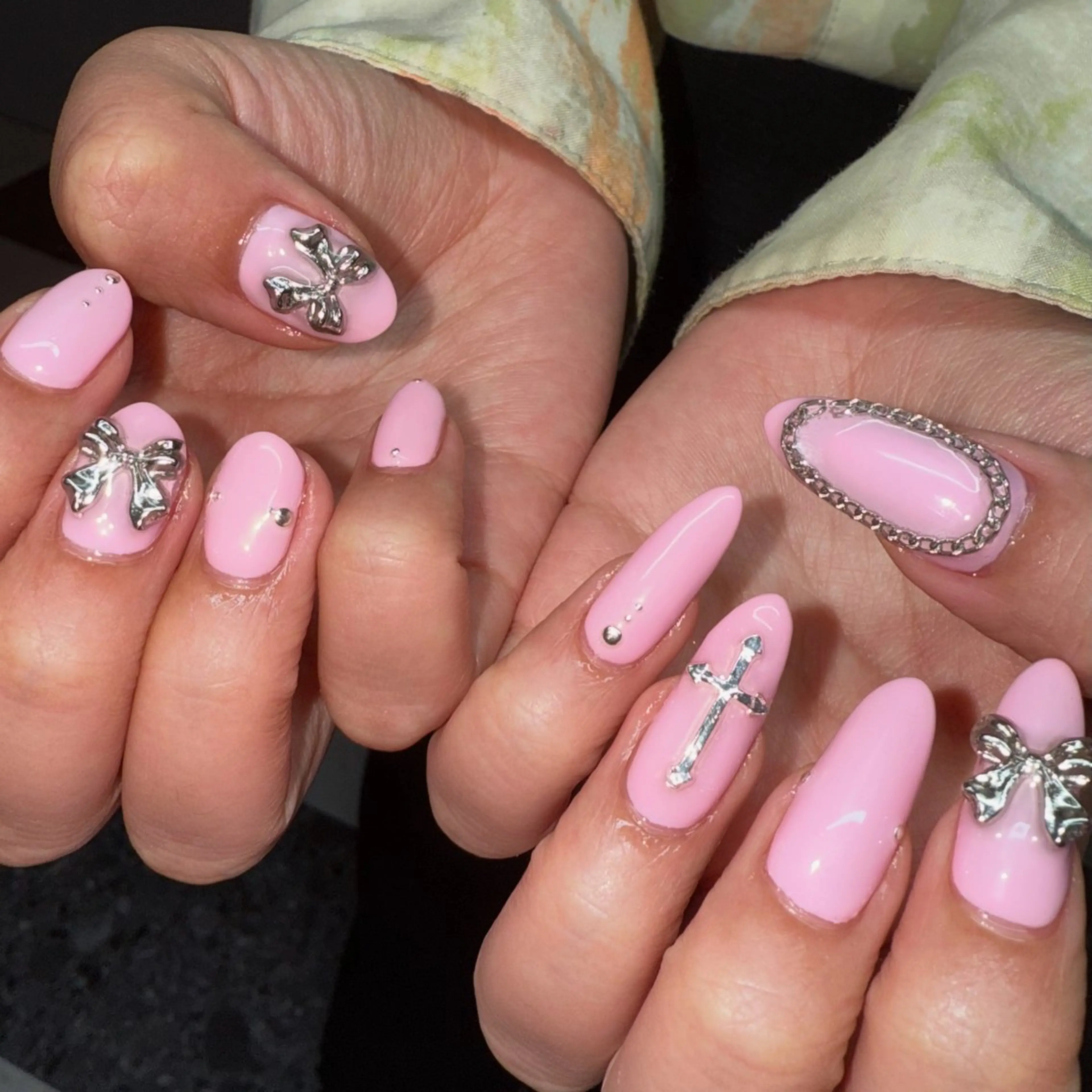 ネイル アートネイル 長さ出し ロングネイル ピンク シンプルネイル ハンドネイル posa nail モエミのネイルデザイン