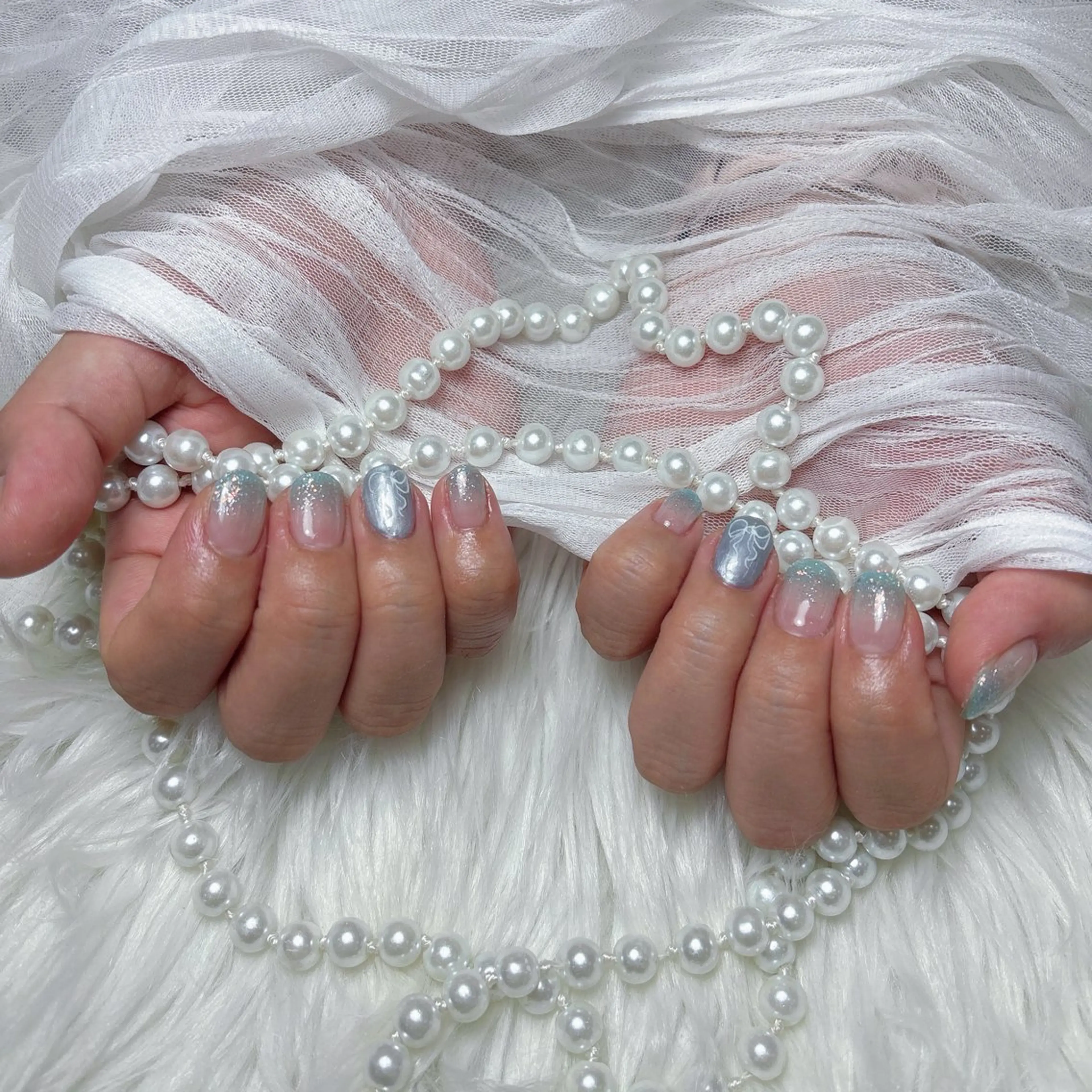 ネイル 長さ出し グラデーション 韓国ネイル ラメ(グリッター) ラメグラデーション ハンドネイル M2 BEAUTY ネイル　サロンのネイルデザイン