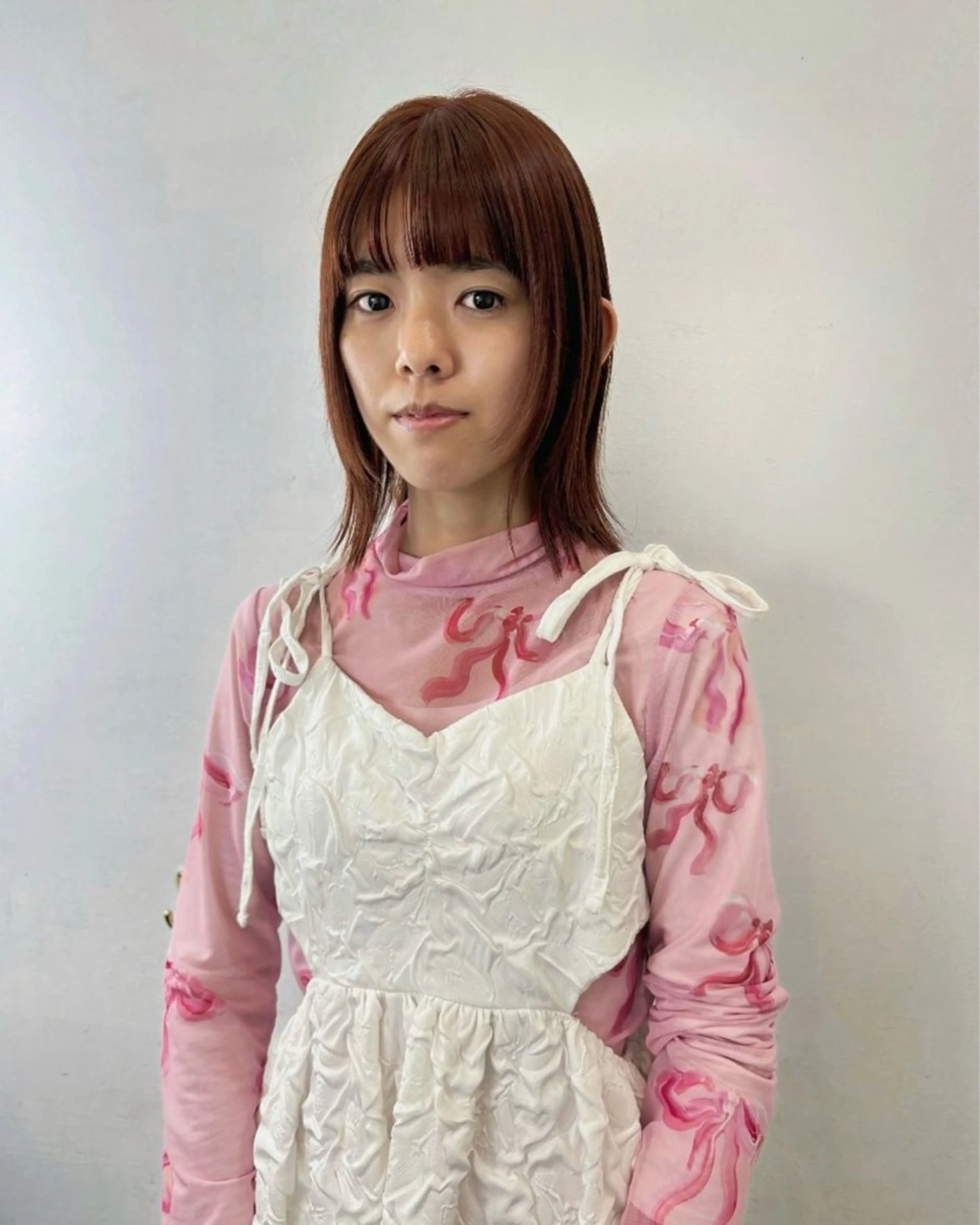 ミディアム カラー ブラウンカラー オレンジ 栗崎 菜弥のヘアスタイル