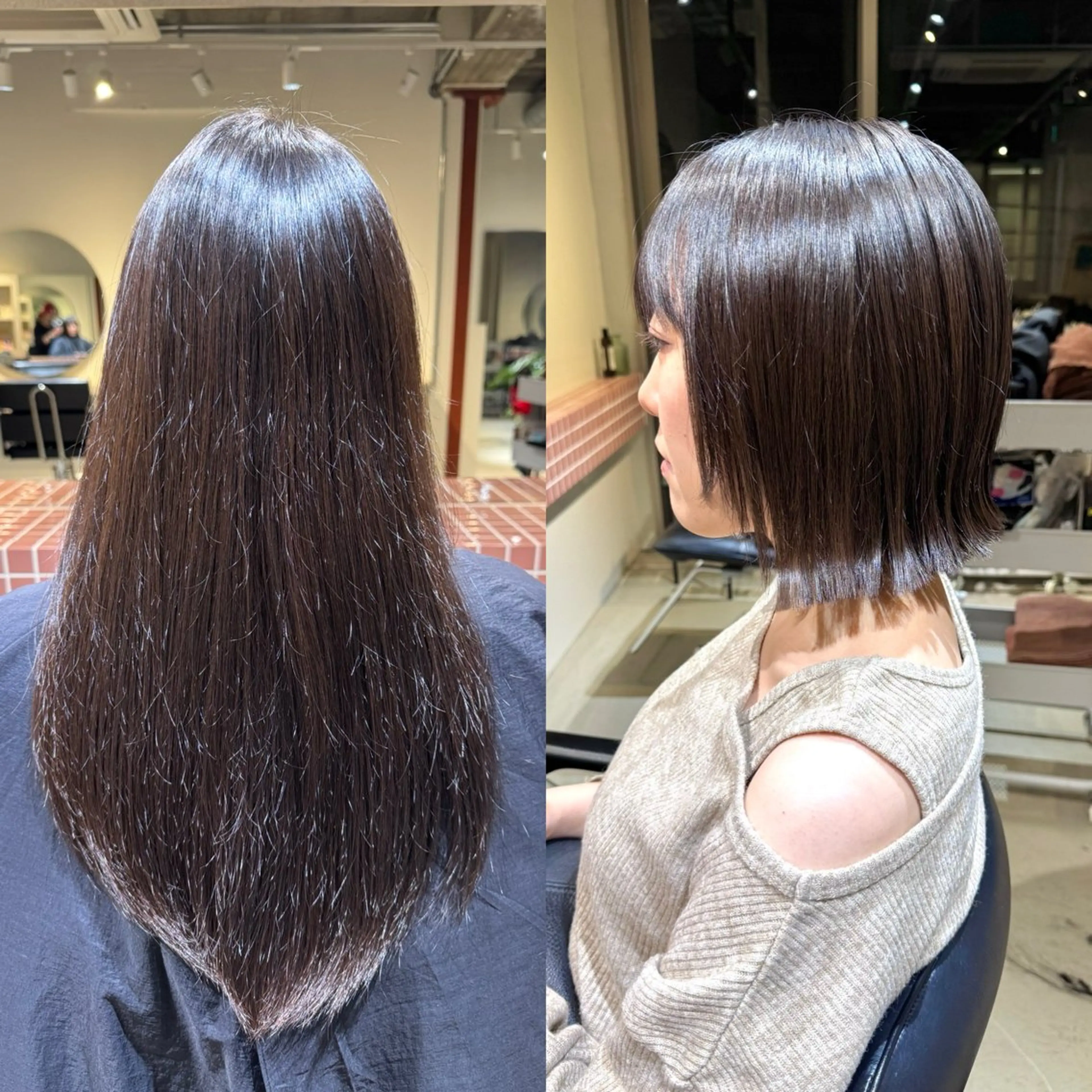 ショート 切りっぱなしボブ ショートボブ アッシュ ボブ ハイライト 髪質改善スペシャリス ト長尾勇弥/梅田中津のヘアスタイル