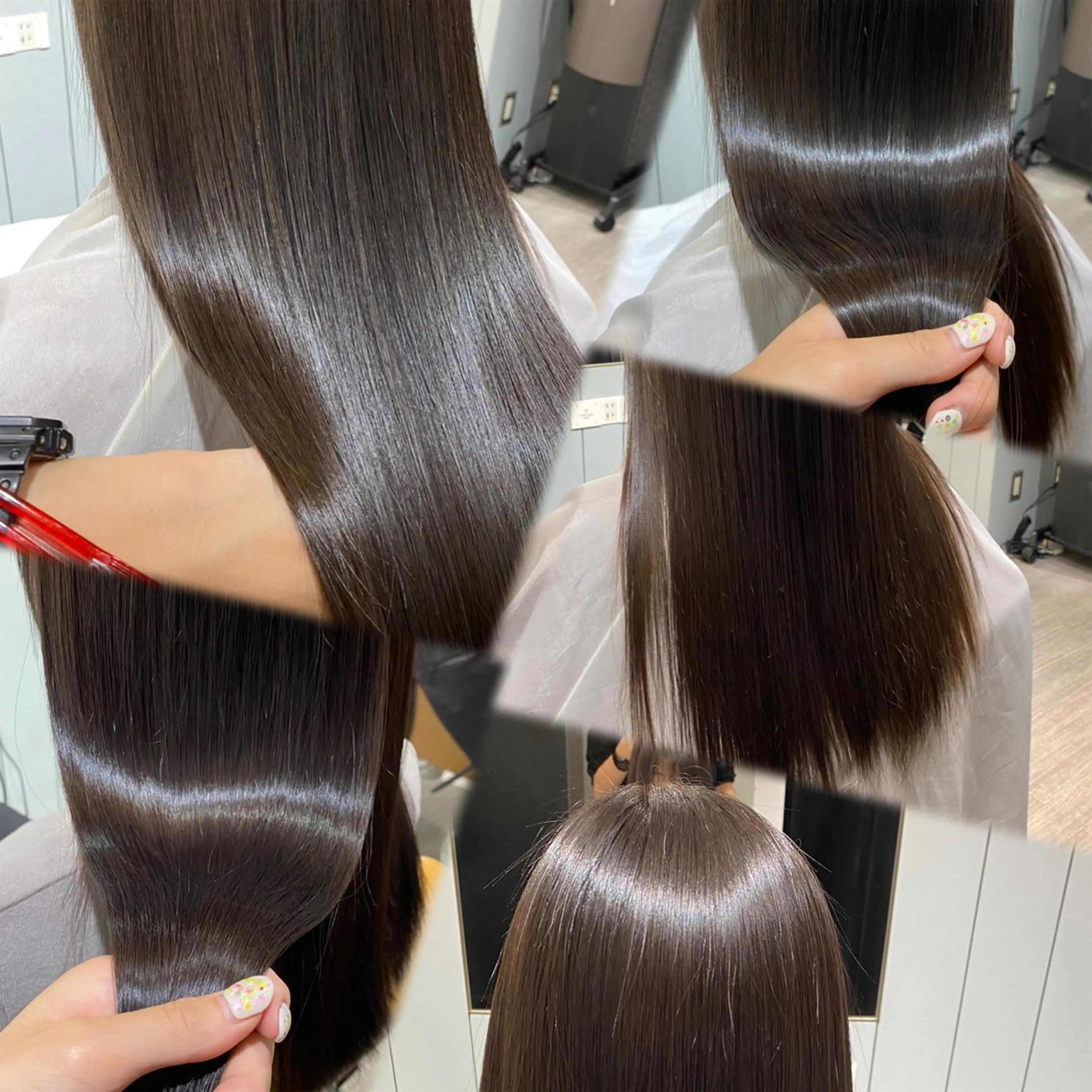 セミロング カラー アッシュ ベージュカラー 黒髪 ブリーチ ブルーカラー カット ヘアカラー 縮毛矯正 トリートメント 韓国風レイヤーカット 💎髪質改善"yuiのヘアスタイル