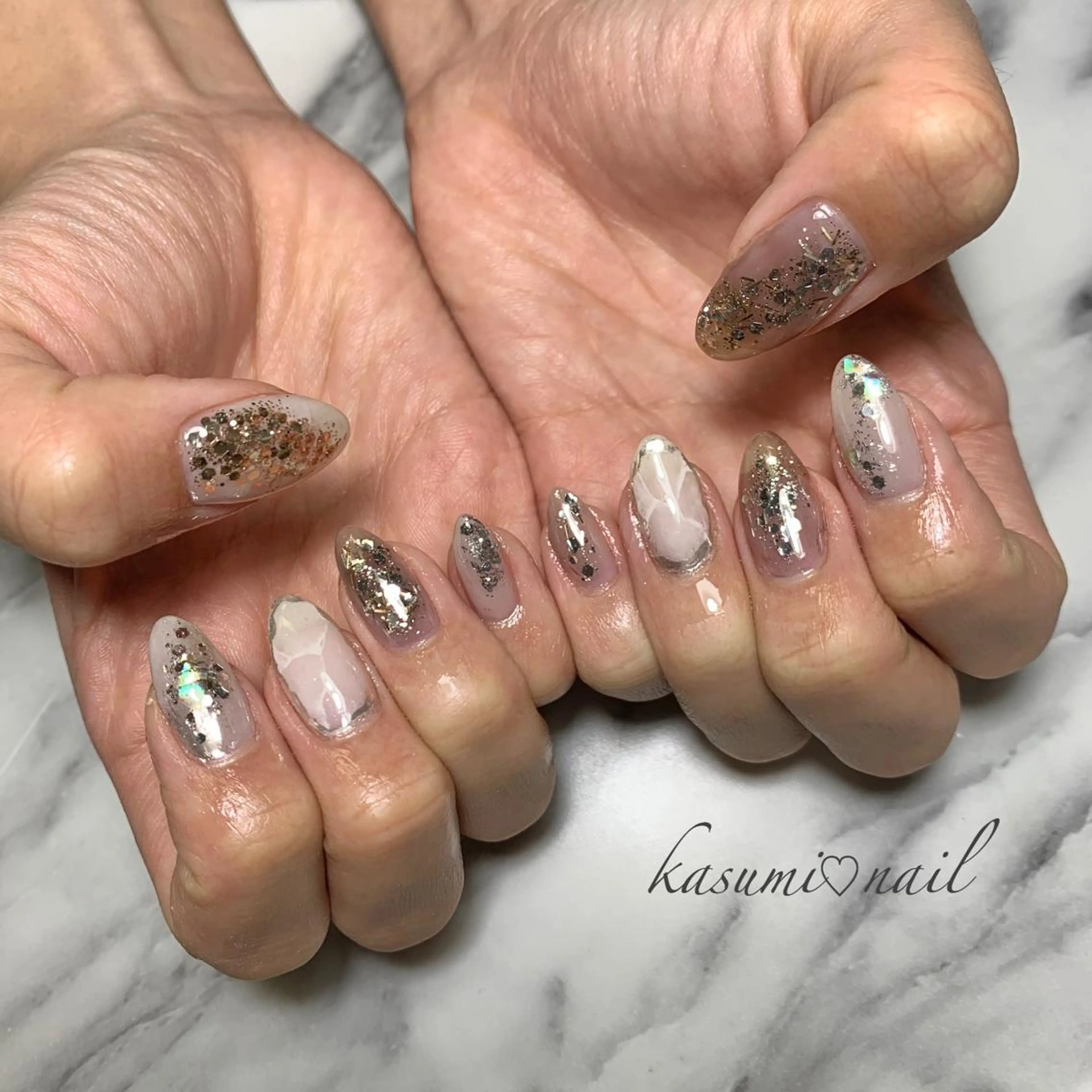 ネイル アートネイル フットネイル 大理石ネイル(マーブル) ミラーネイル ニュアンスネイル KASUMI♡ Nailのネイルデザイン