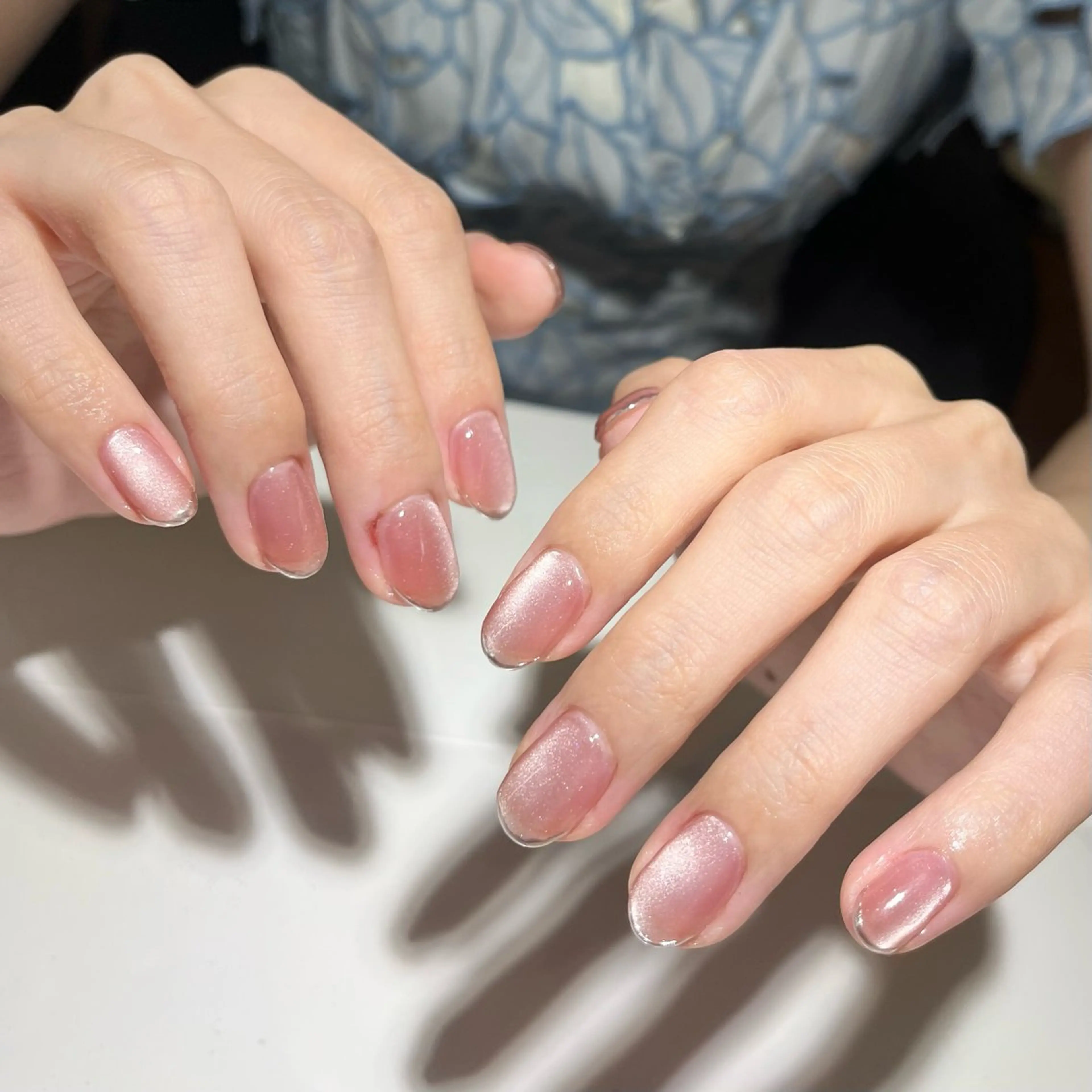 ネイル フレンチネイル ミラーネイル ピンク シルバー ハンドネイル ballie／小野原 なつみのネイルデザイン