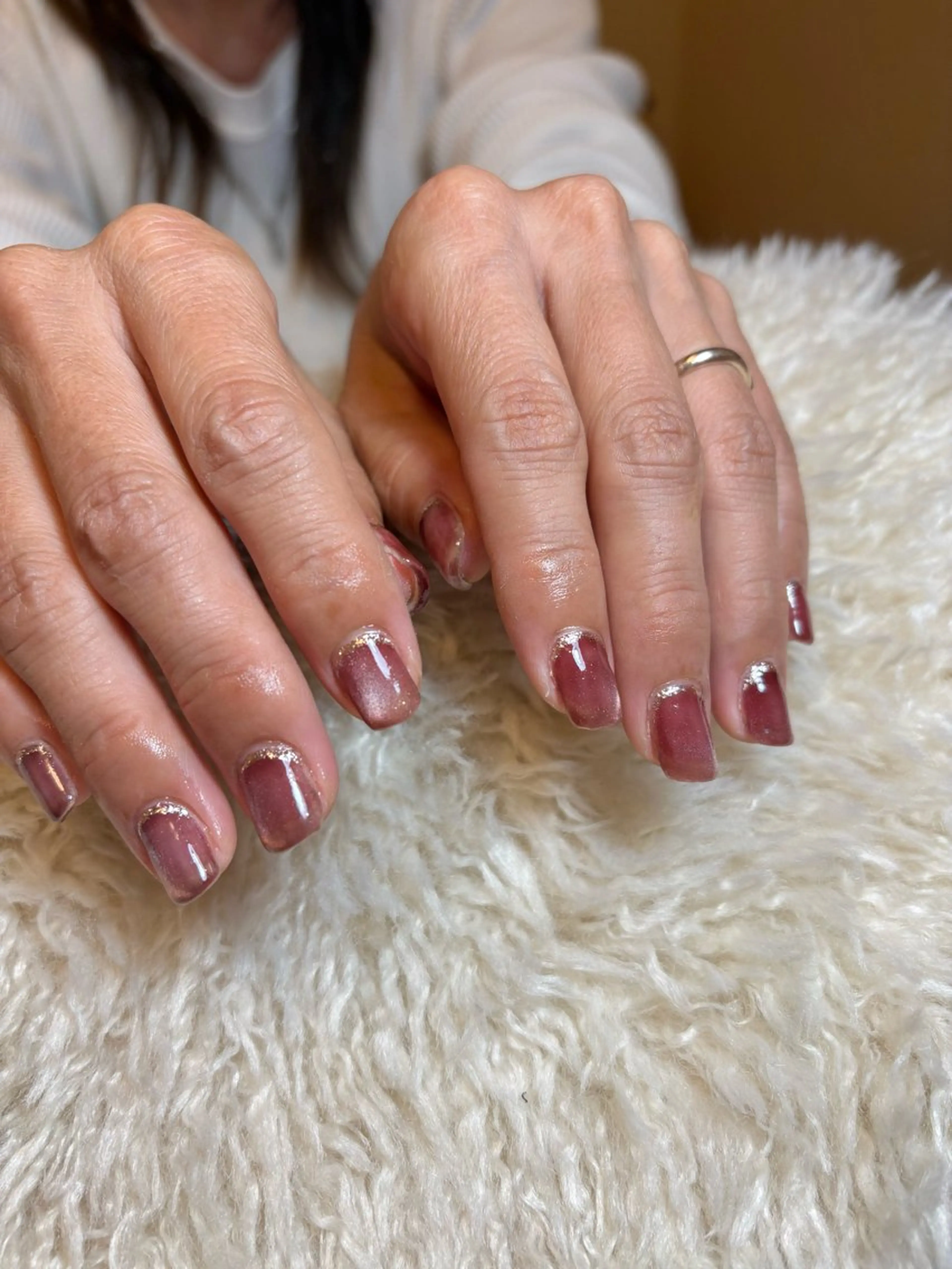 ネイル フレンチネイル ラメ(グリッター) 逆フレンチ nailsalon kiii'sのネイルデザイン