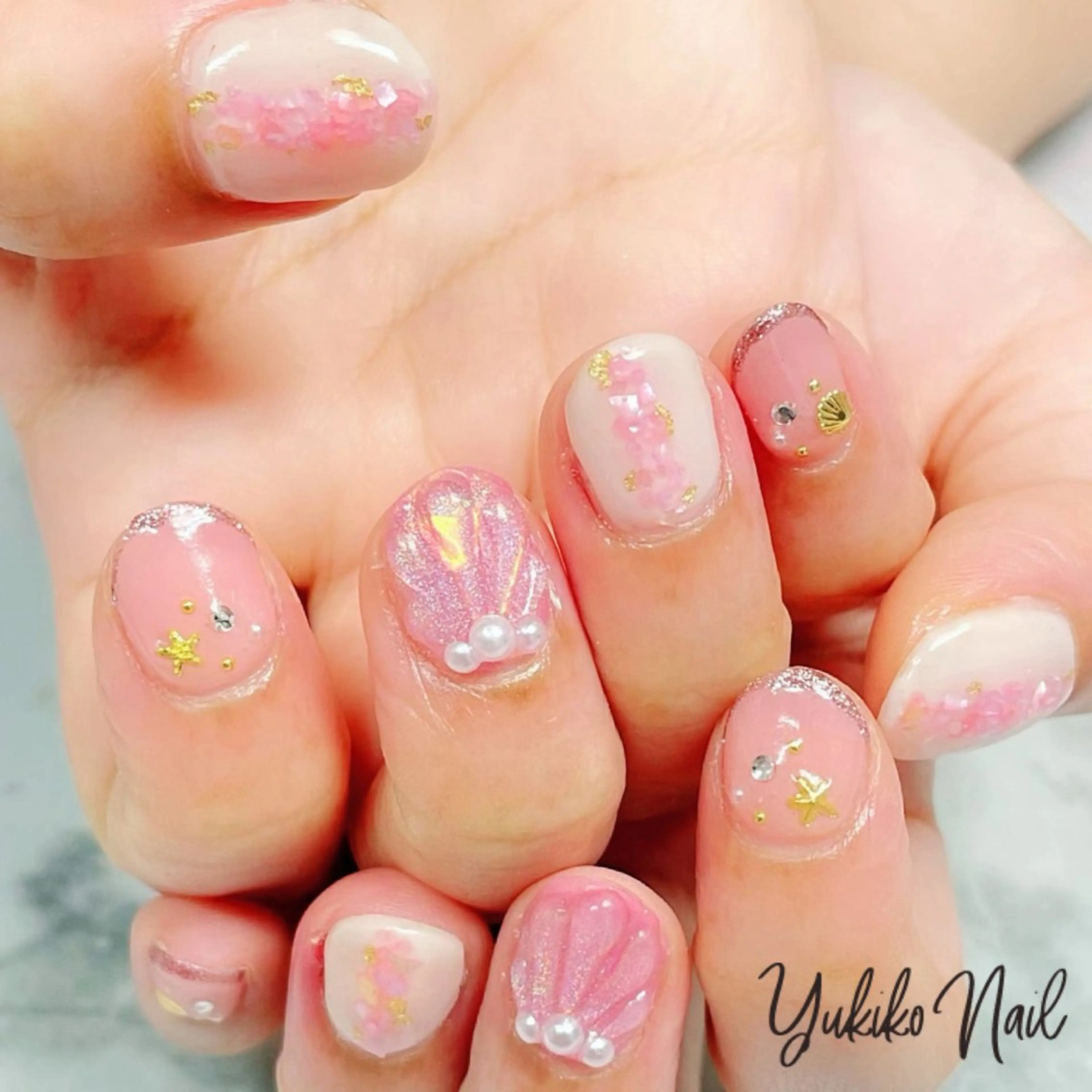 ネイル アートネイル ピンク 夏ネイル ユキコ ネイルのネイルデザイン