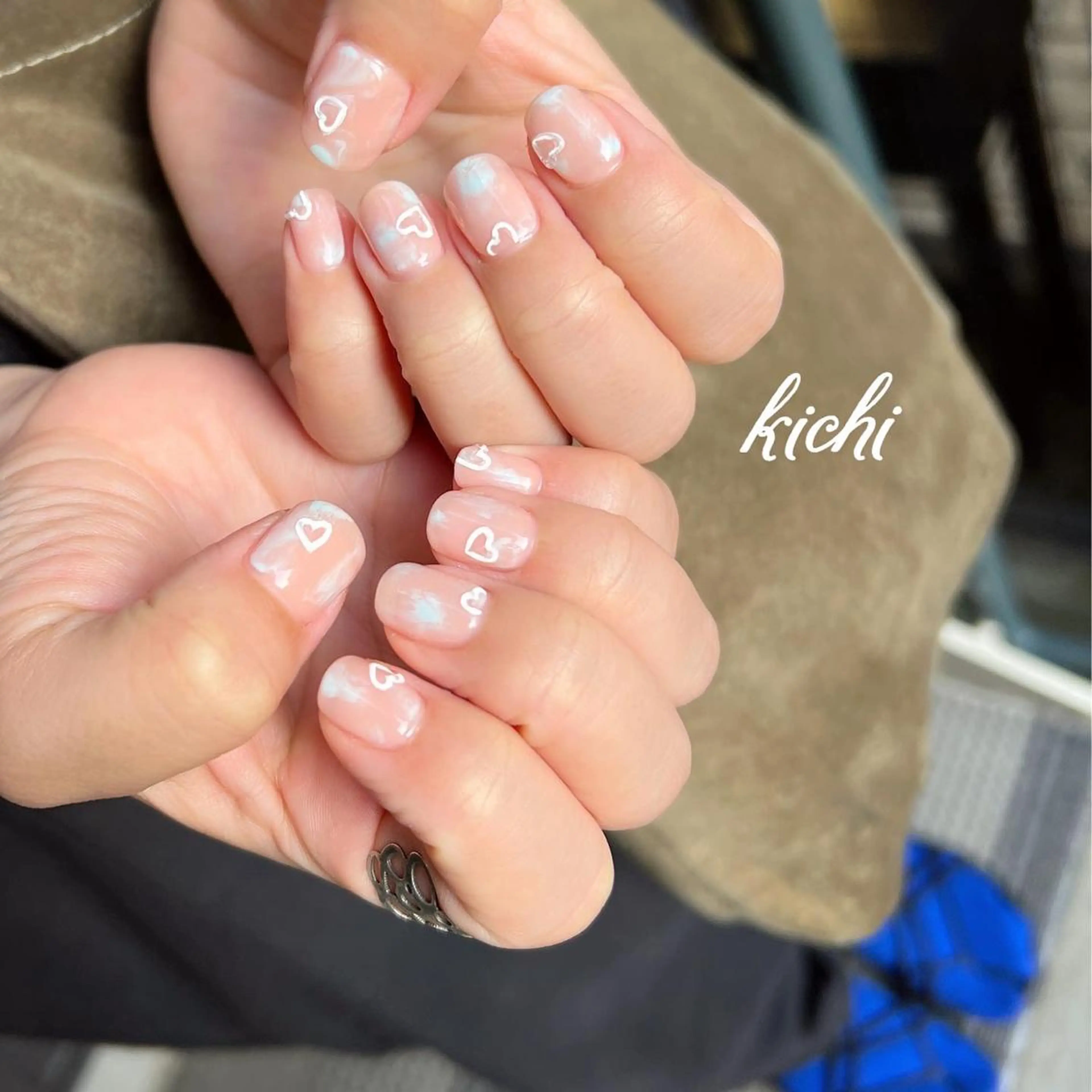 ネイル ジェルネイル ハート 氷ネイル・うるうるネイル 持ち込み ニュアンスネイル kichi･:* みじゅのネイルデザイン