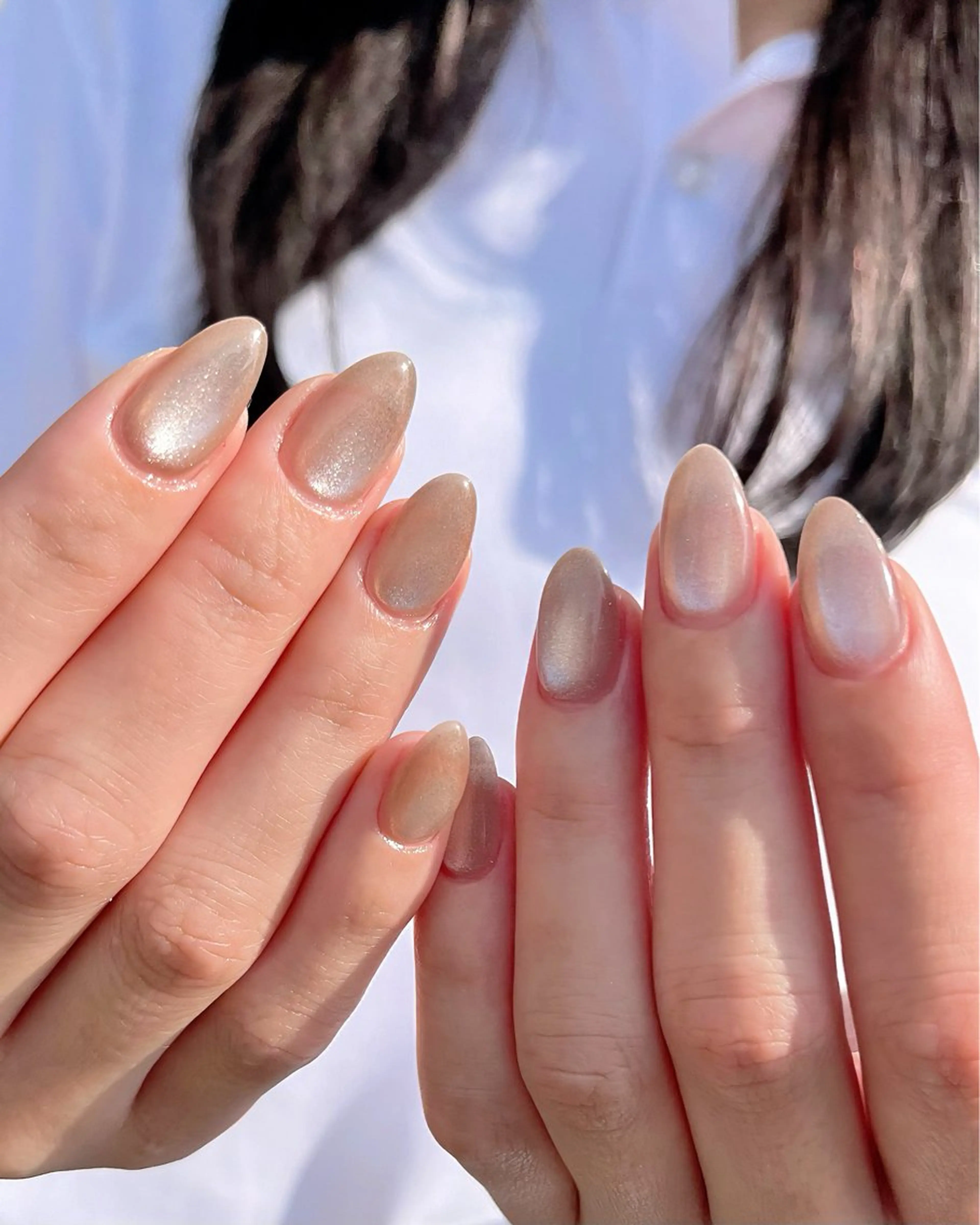 ネイル フレンチネイル ラメ(グリッター) ラメグラデーション マグネットネイル リボン ハンドネイル ハンドケア 🫧OPELIA NAIL渋谷🫧のネイルデザイン