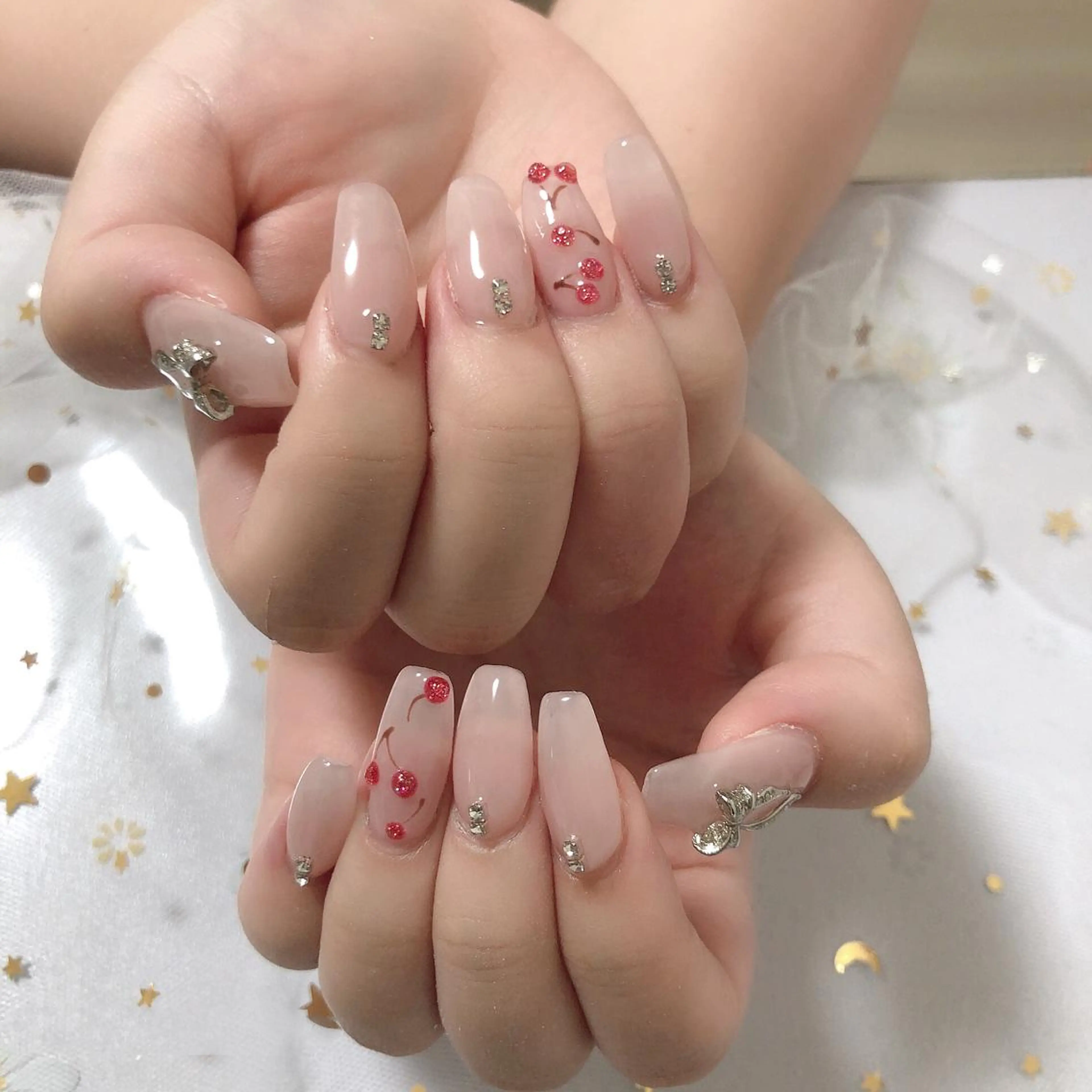 🉐スカルプフレンチ/ワンカラーアート2本/マグネットフレンチ/ビー玉マグネットの写真