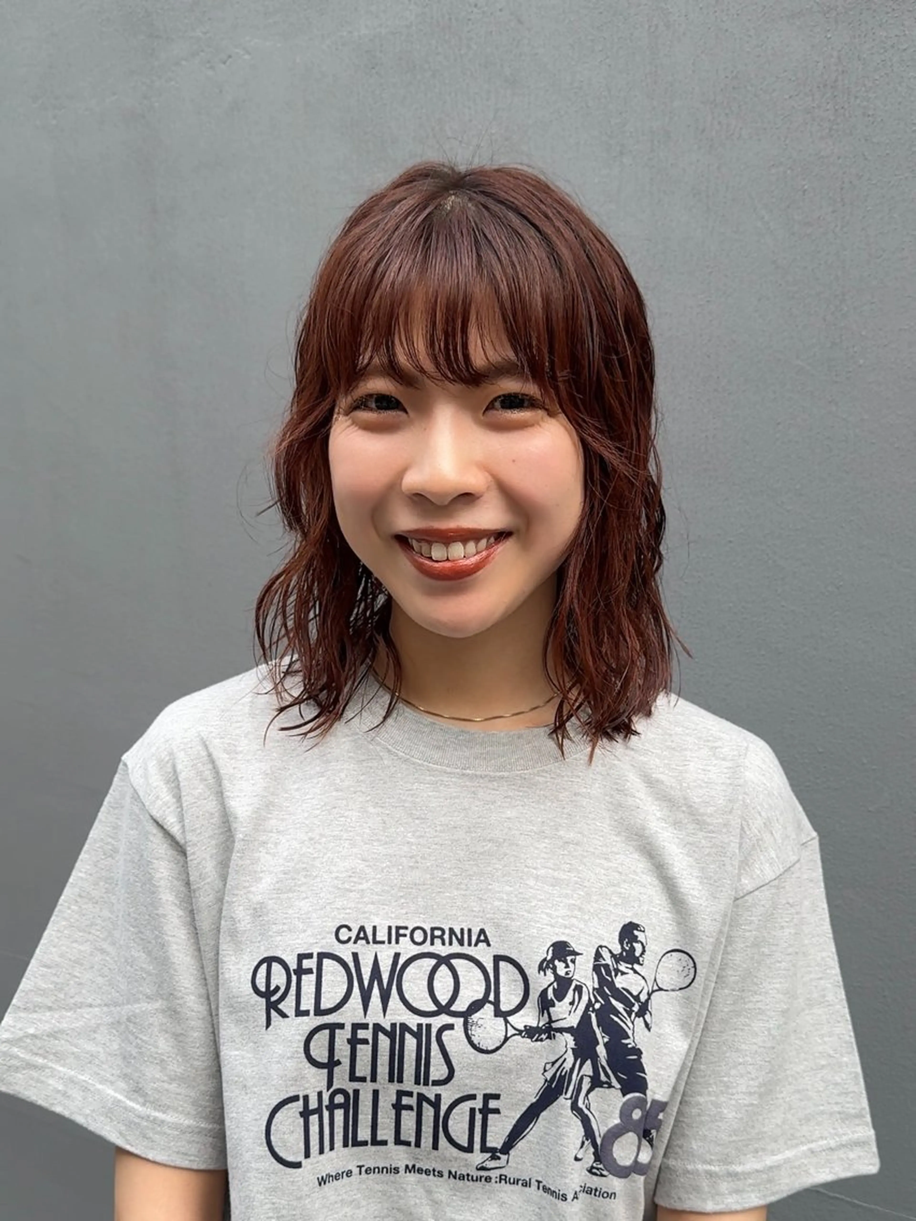 ミディアム カラー パーマ ミディアムパーマ ブラウンカラー オレンジ オレンジブラウン カット ヘアカラー パーマ Qin shaire salon 原宿所属・🌿パーマ/ボブ/ レイヤー/Mikiのヘアスタイル