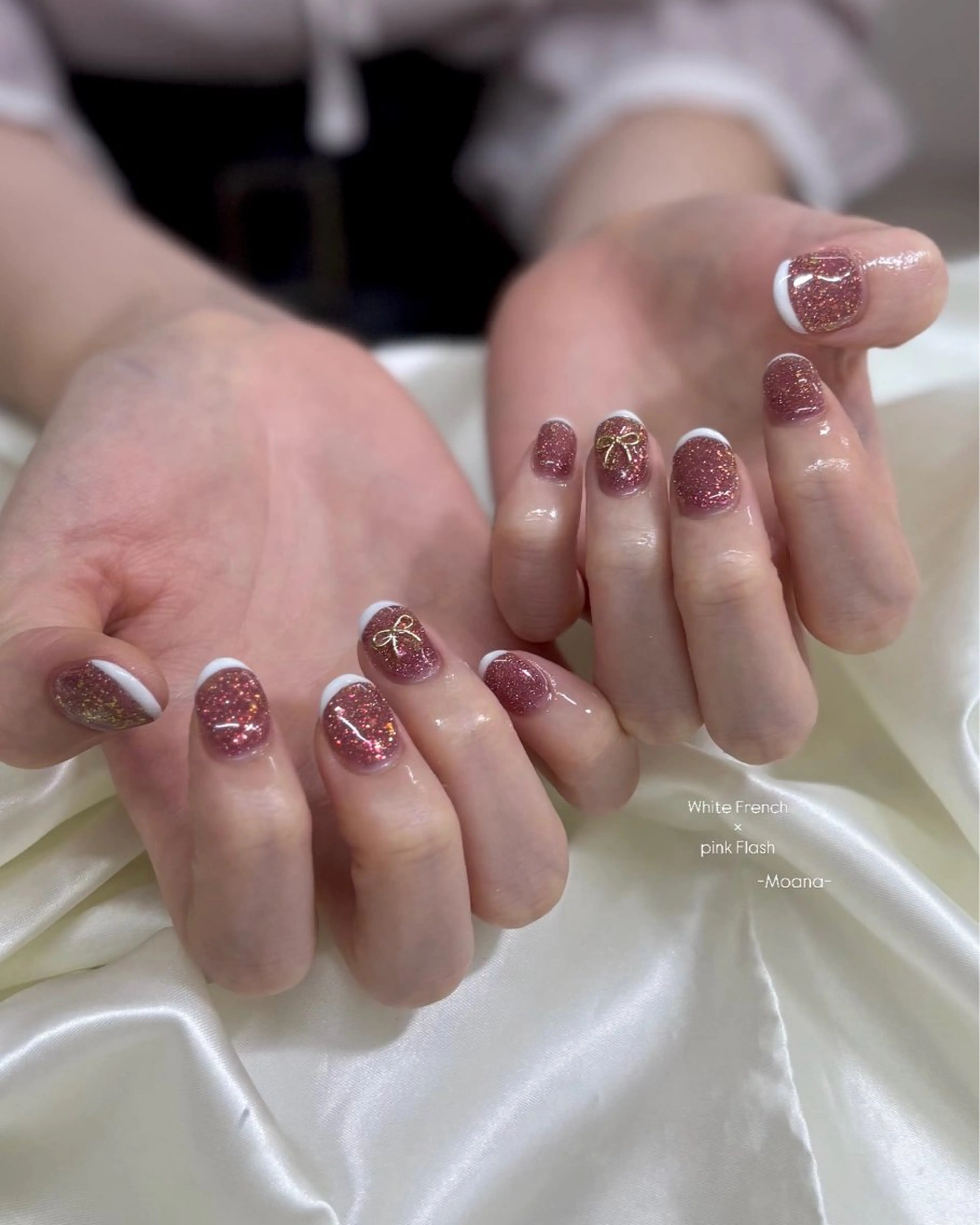 ネイル フラッシュネイル フレンチネイル オフィスネイル シンプルネイル ホワイト ハンドネイル Moana nail Hiyoriのネイルデザイン