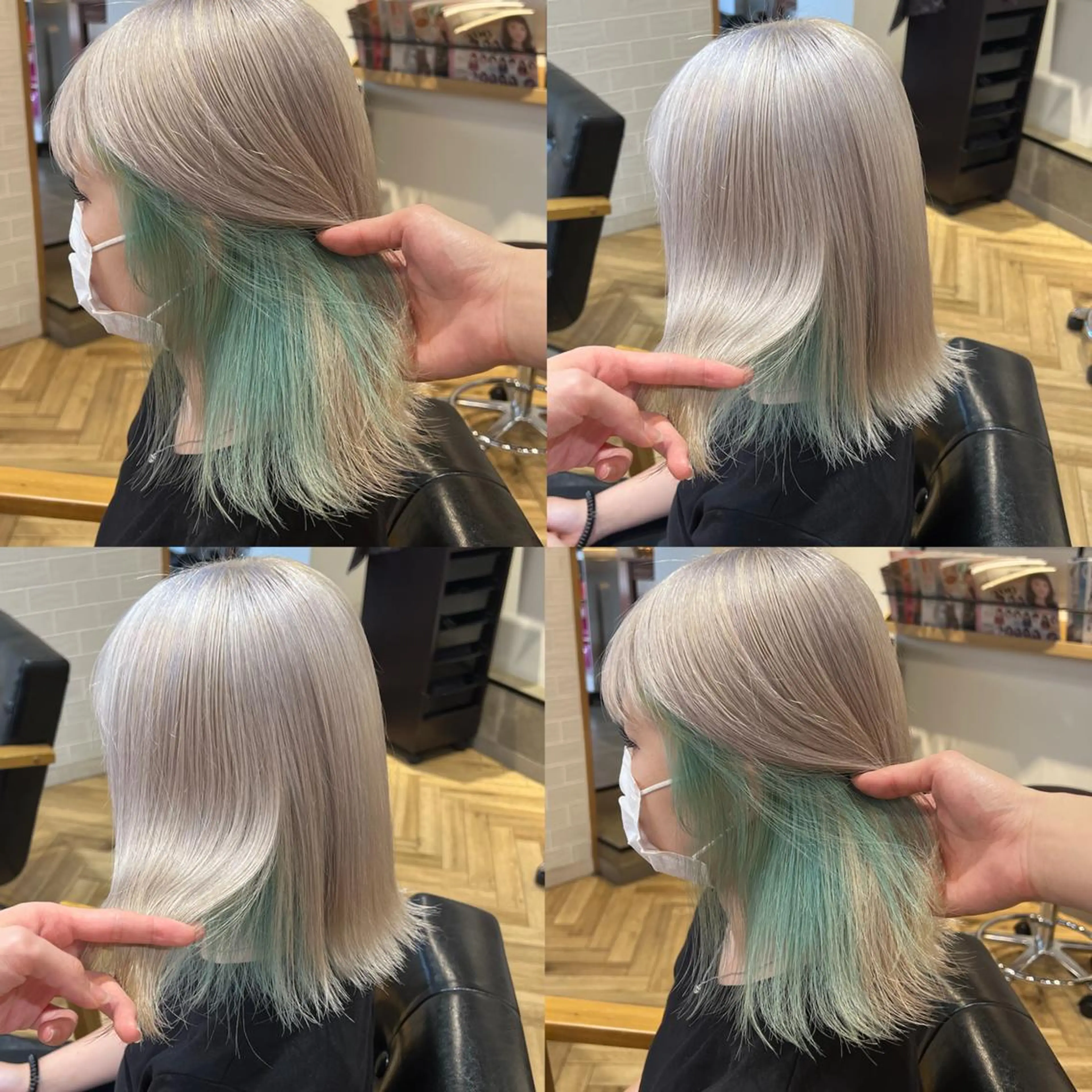 ミディアム カラー ミント ミントグリーン 艶カラー/韓国顔周り 🎀mamiのヘアスタイル