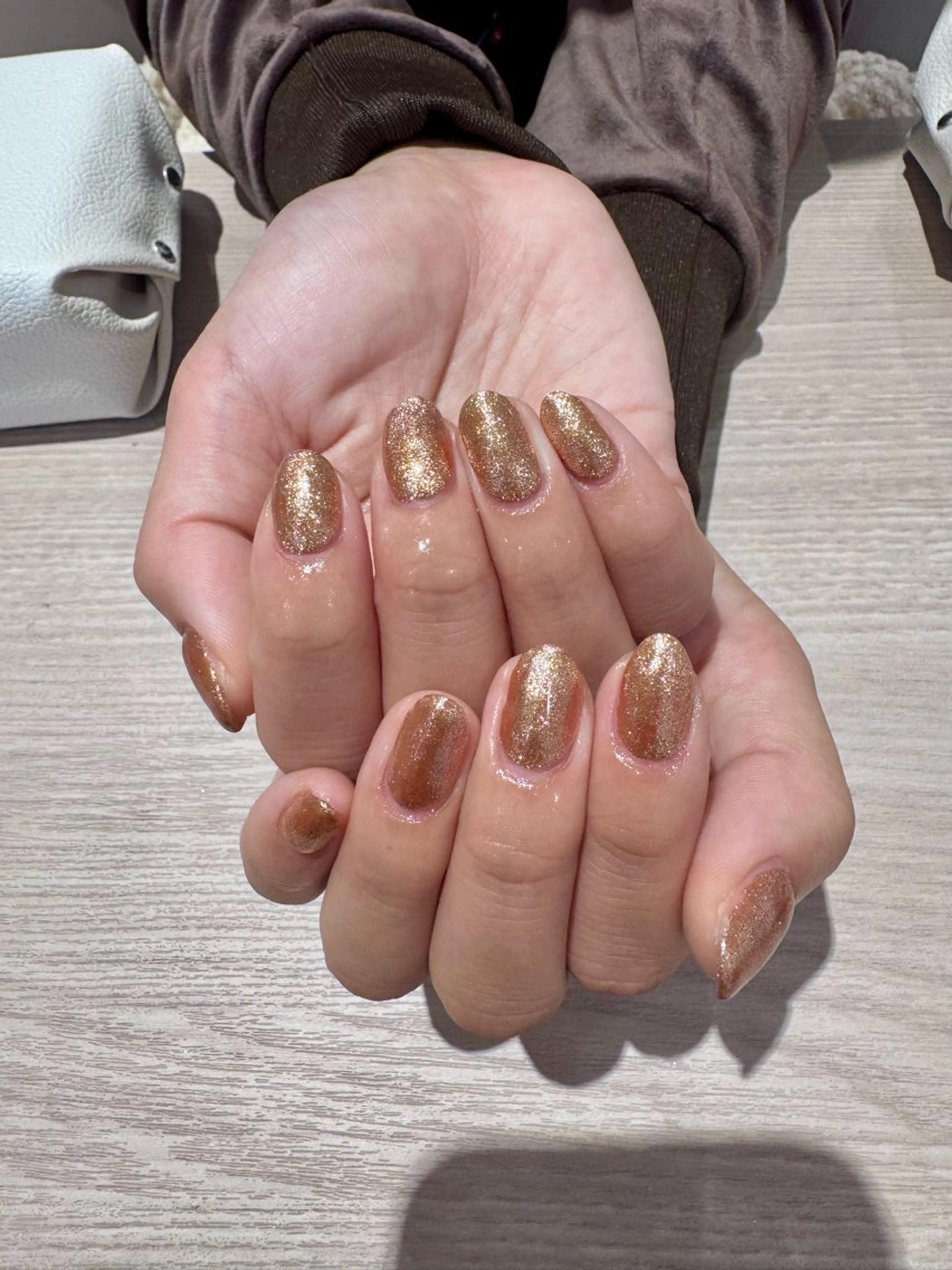 ネイル ブラウン ゴールド ラメ(グリッター) オレンジ yoshida .のネイルデザイン