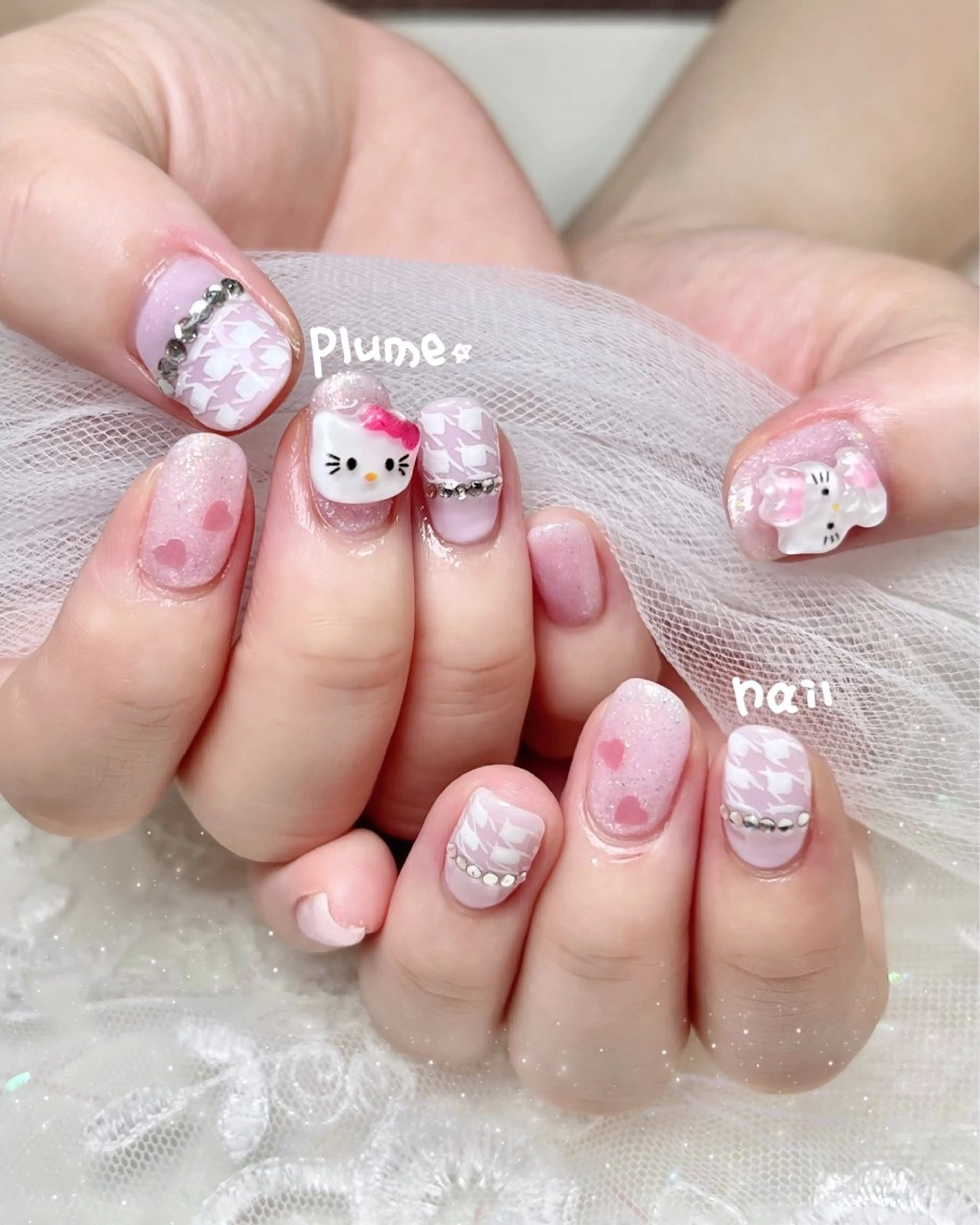 ネイル アートネイル ガーリー ハート 持ち込み ピンク plume nail ☆韓国ネイルのネイルデザイン