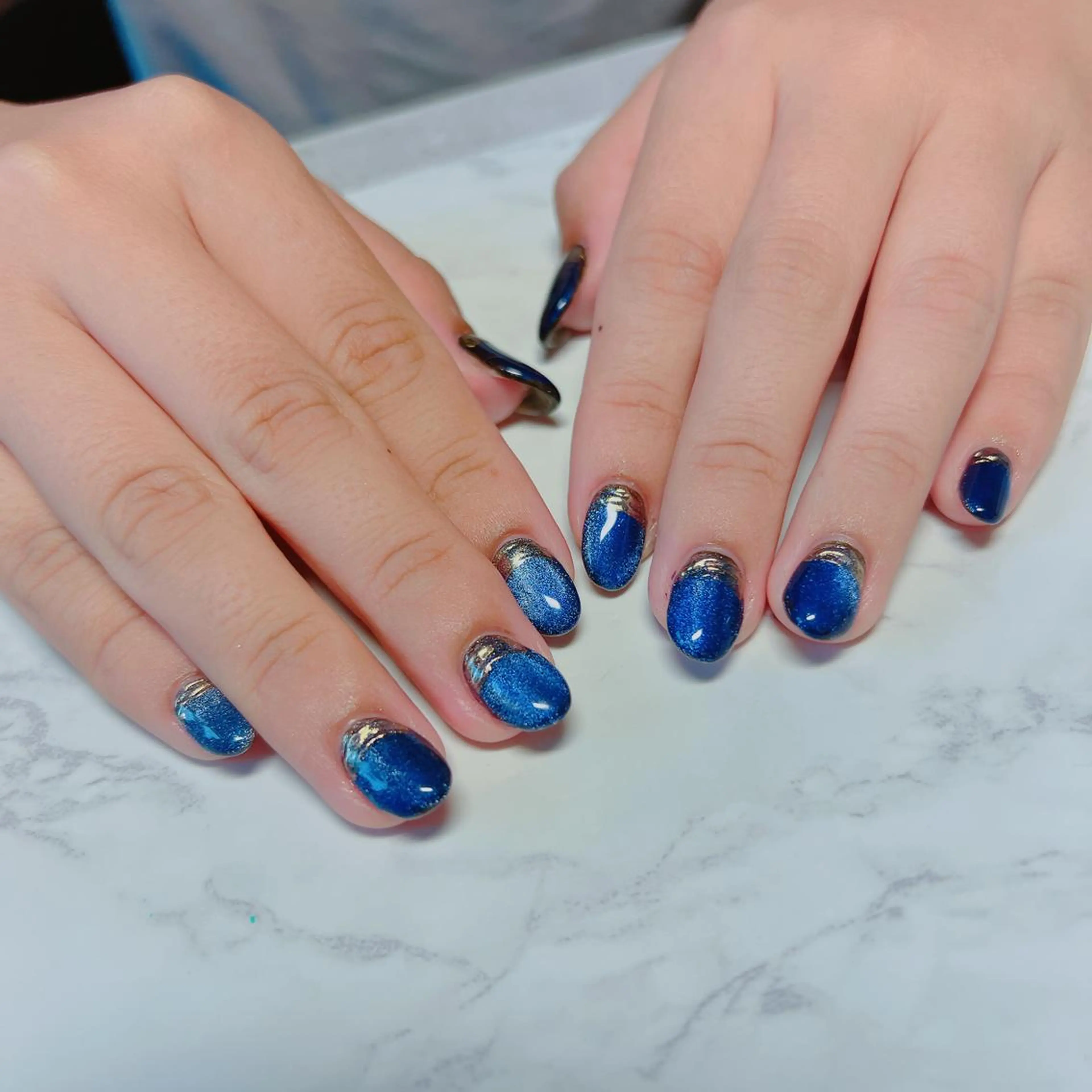 ネイル ブルー クリアネイル マグネットネイル 夏ネイル ハンドネイル たきぐち みちこのネイルデザイン