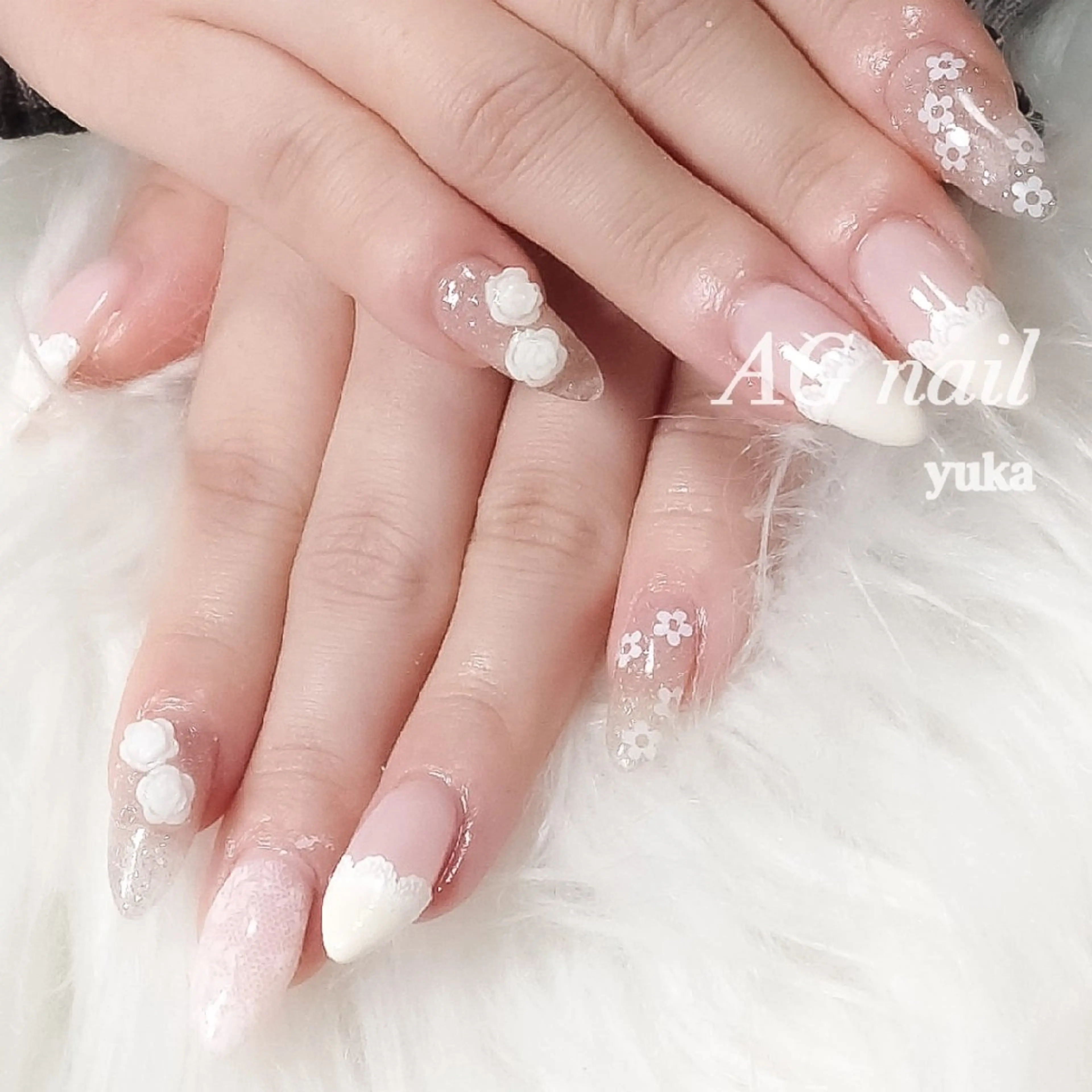 ネイル 韓国ネイル レース 持ち込み ハンドネイル AG nail 〚　yuka　〛のネイルデザイン