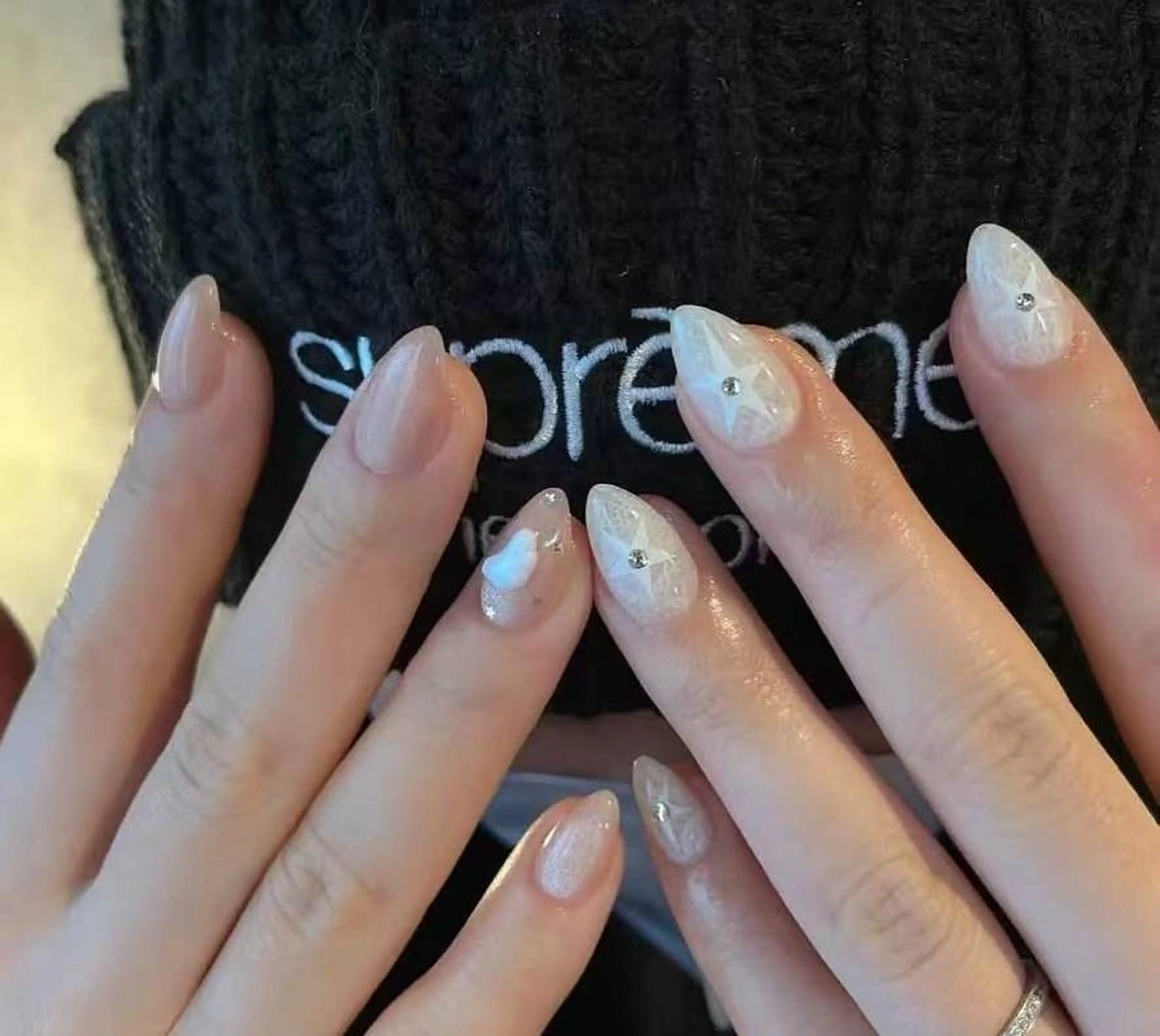 ネイル フラワーネイル フレンチネイル ジェルネイル ガラスフレンチ ハート ハンドネイル Oomiya 服部のネイルデザイン