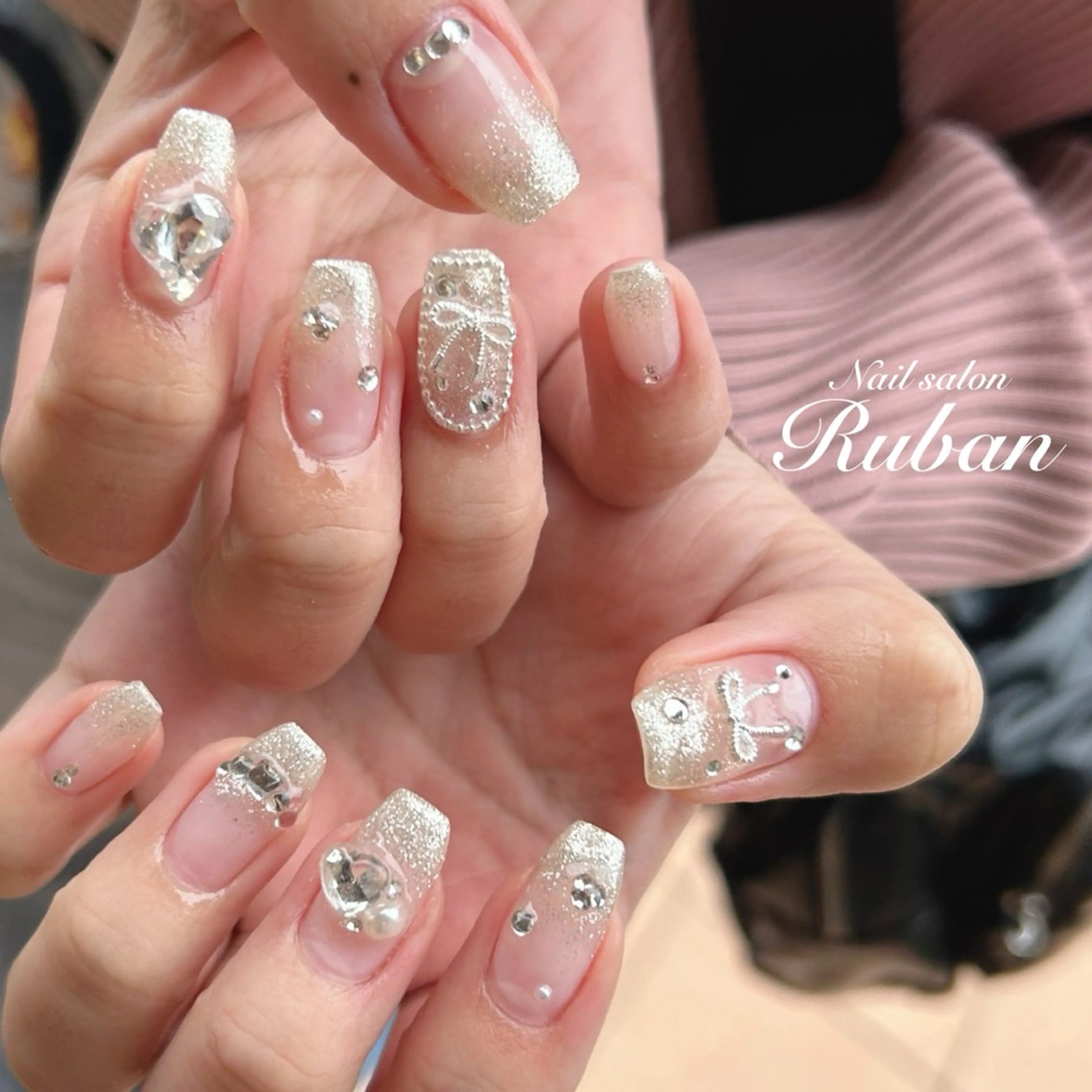 ネイル グラデーション ハート ラメ(グリッター) ラメグラデーション リボン Nail salon Ruban所属・Nail salon Rubanのネイルデザイン