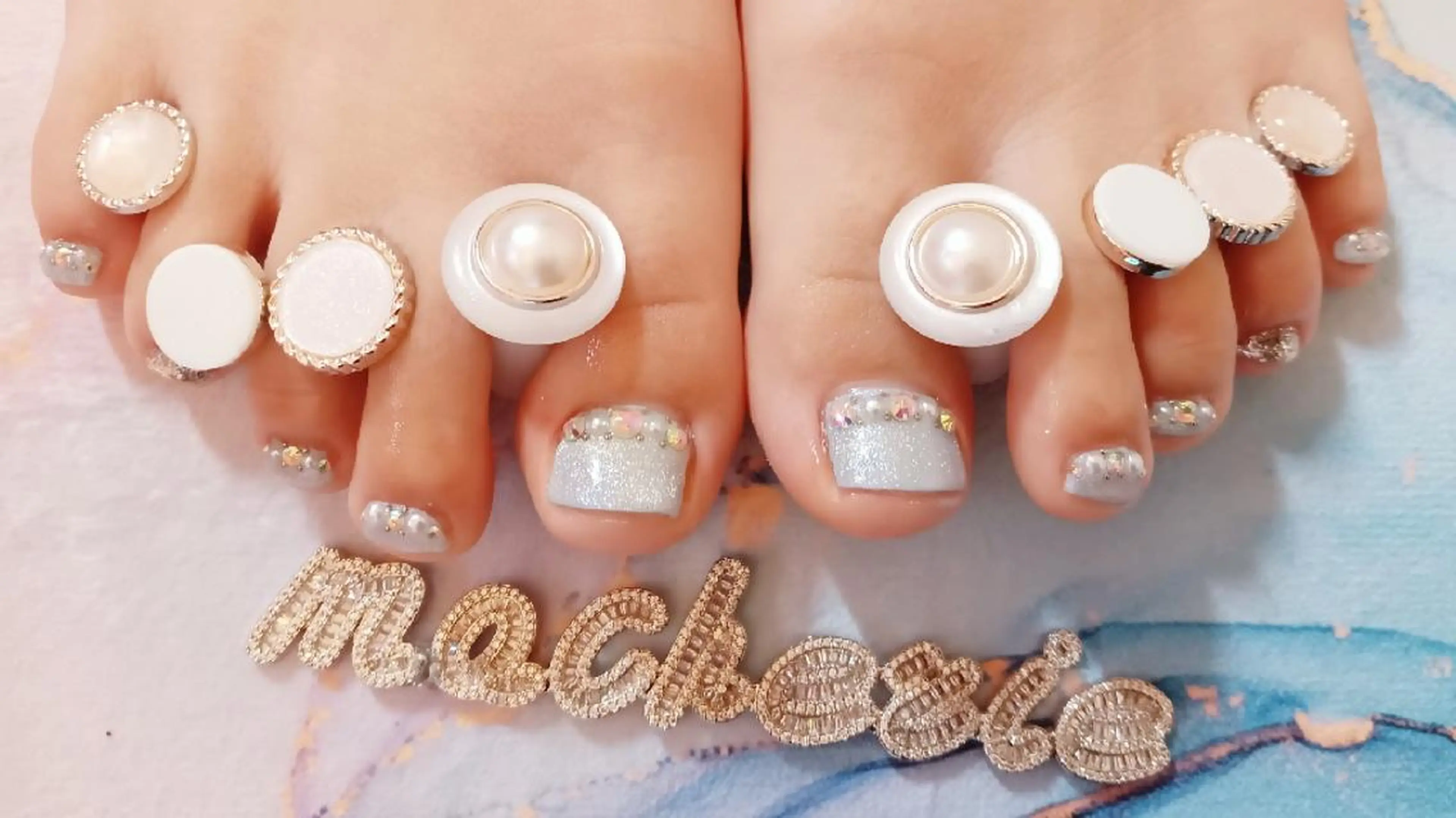 ネイル ブルー マグネットネイル パステルネイル フットネイル Nail Salon macherieのネイルデザイン