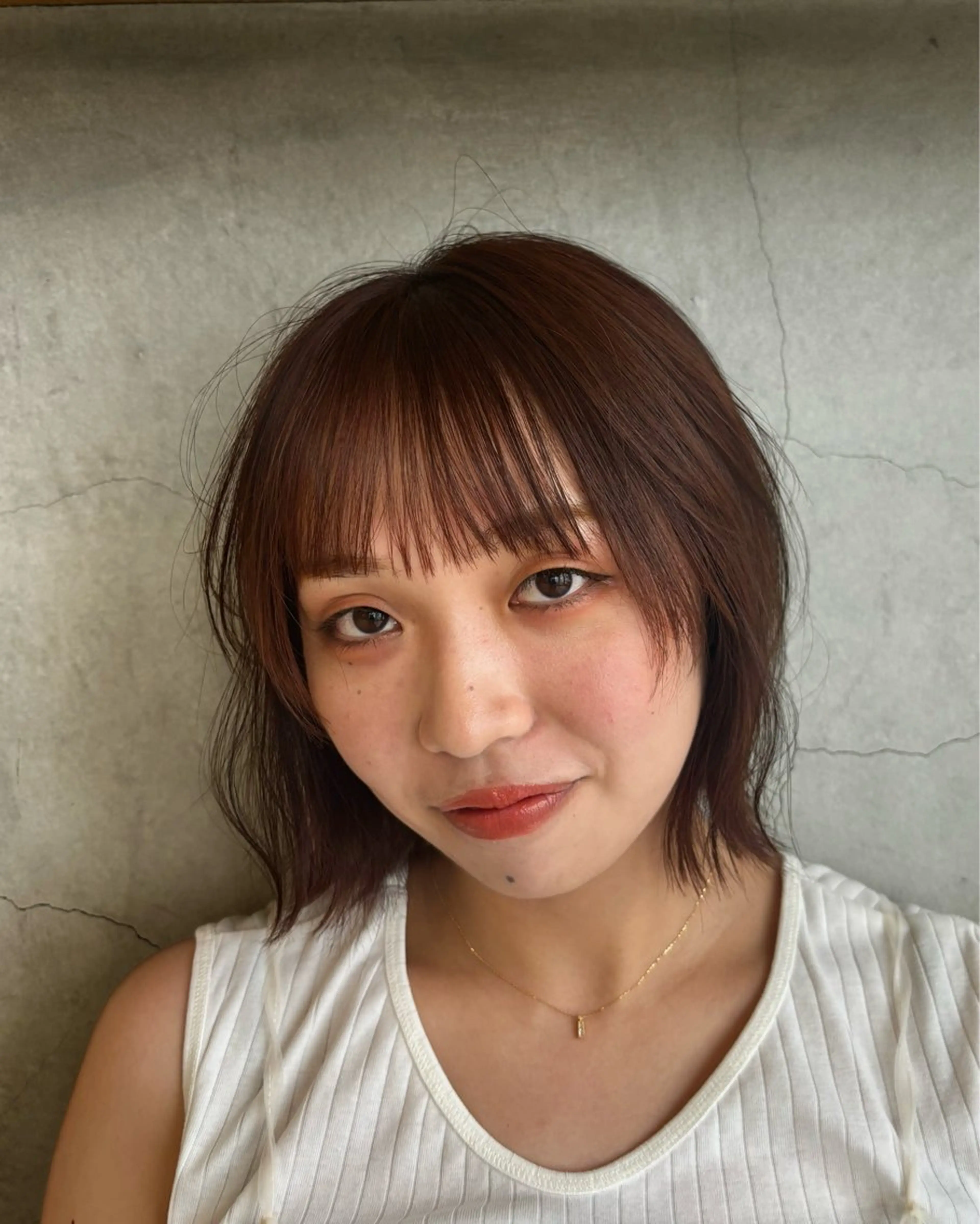 ショート カラー ブラウンカラー オレンジ オレンジブラウン ボブ 顔まわりレイヤー 辻村 彩華のヘアスタイル