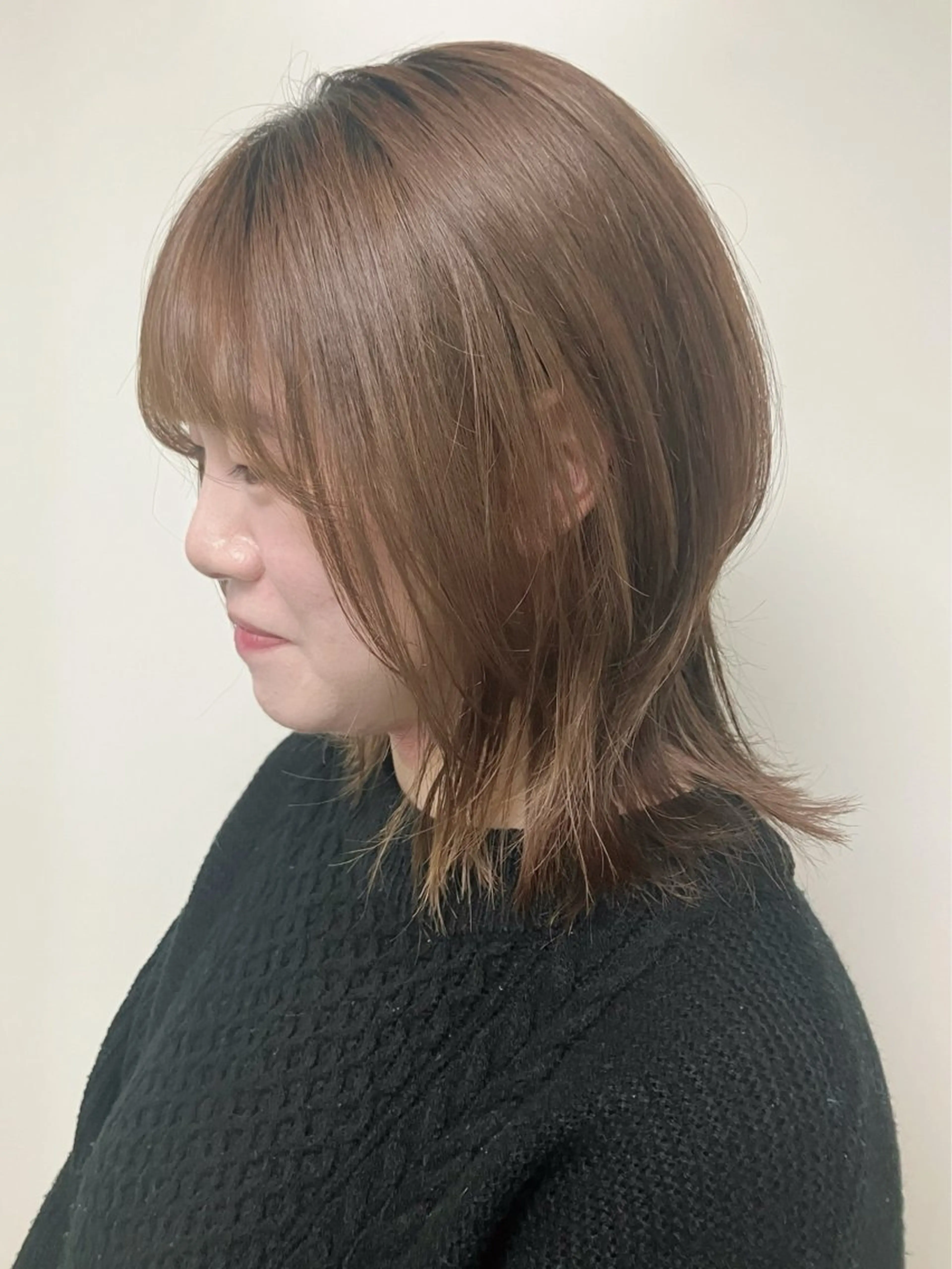 ミディアム ショートボブ ミディアムレイヤー ボブ レイヤーカット 似合わせカット moriofromlondon原宿本店所属・fumikaブリーチ /ウルフのヘアスタイル