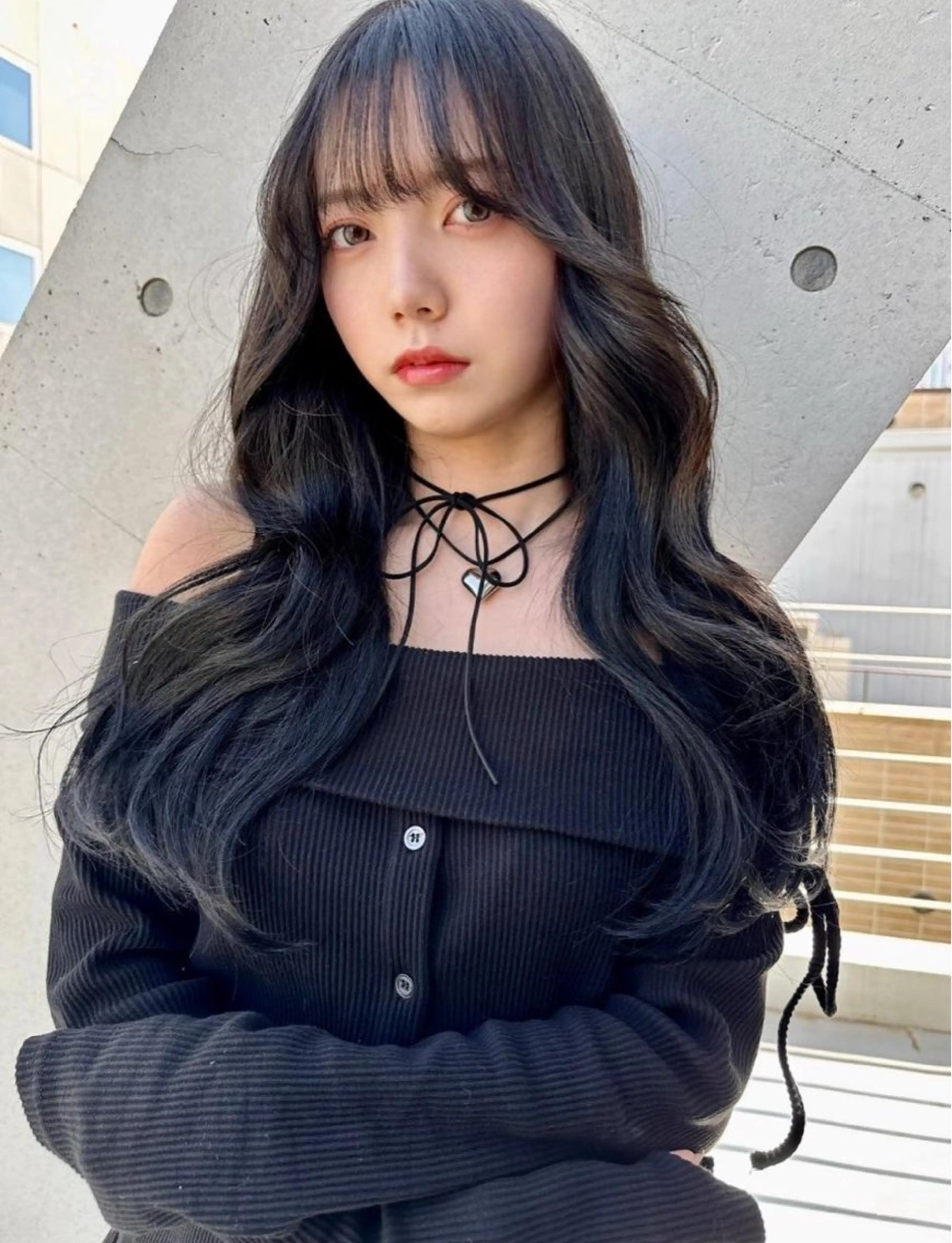 ロング カット ヘアカラー トリートメント 韓国ヘア/ブリーチ無 しWカラー/オリーブのヘアスタイル