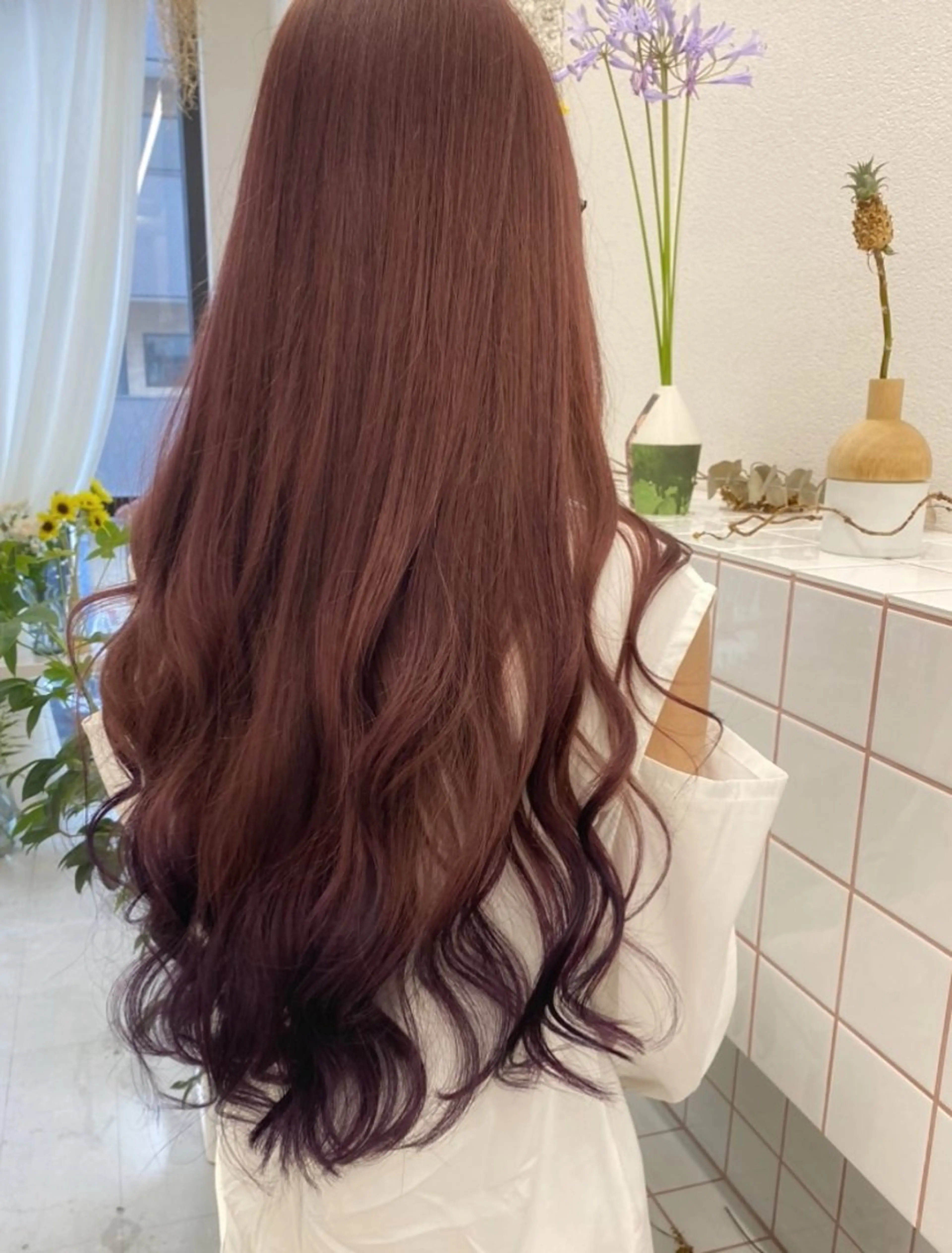 ロング カラー ラベンダーカラー ラベンダーピンク ピンクカラー カット ヘアカラー トリートメント erika /韓国ヘアのヘアスタイル