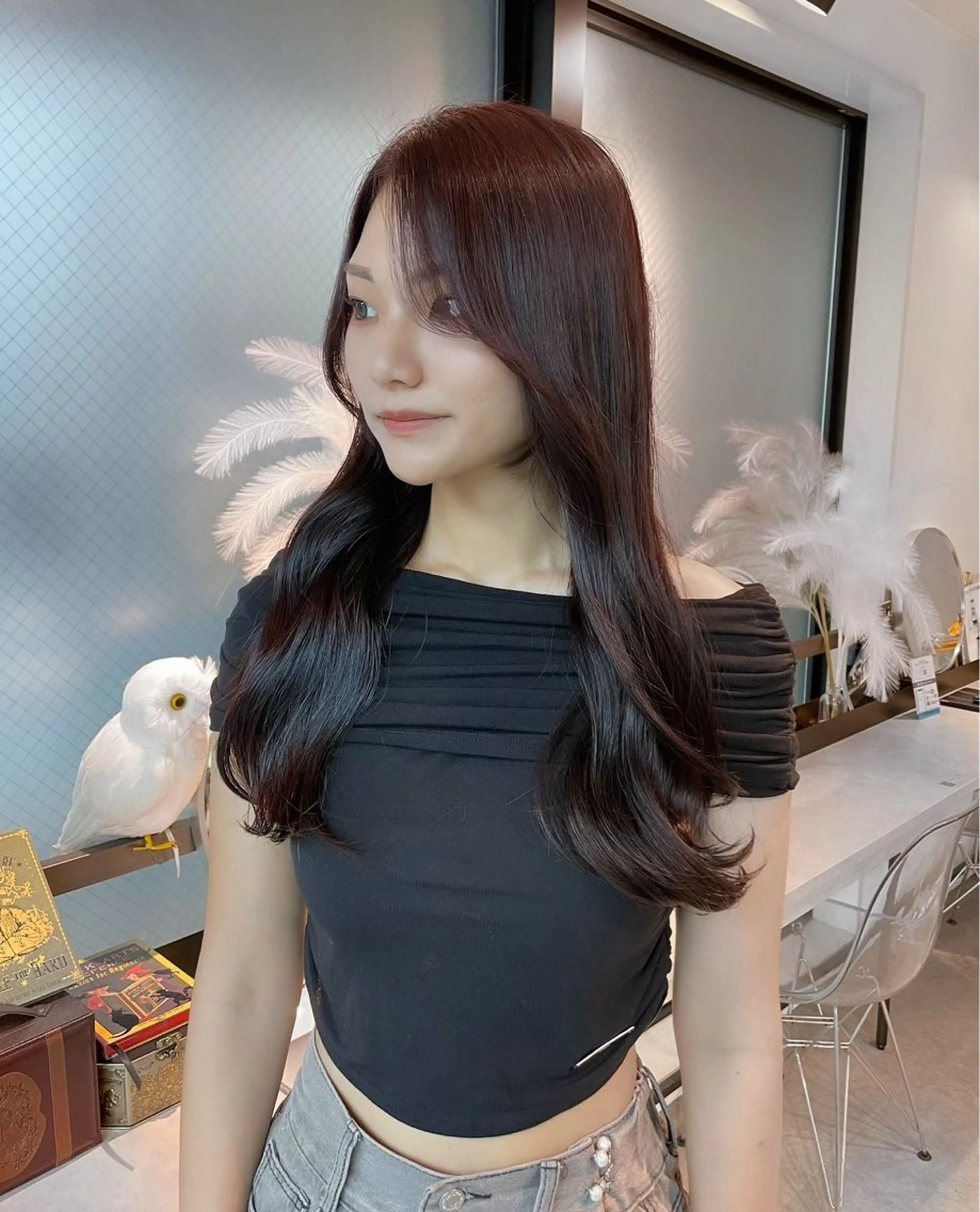 セミロング カラー ヘアカラー トリートメント ヘッドスパ ヘアセット Qin shaire salon 原宿店所属・レイヤーカット 韓国ヘアayameのヘアスタイル