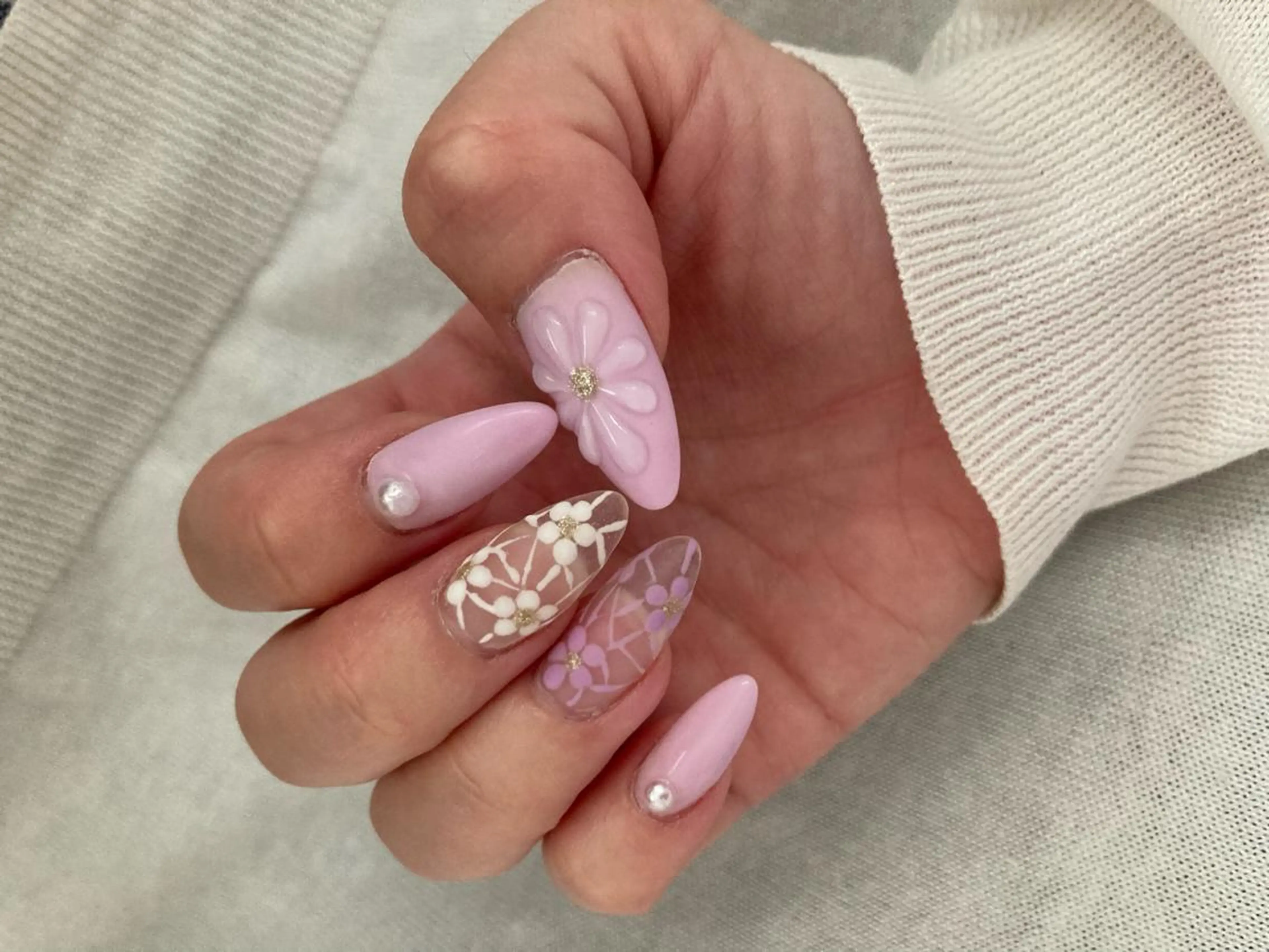 ネイル クリアネイル レース ぷっくりネイル パープル スカルプネイル chii nailのネイルデザイン