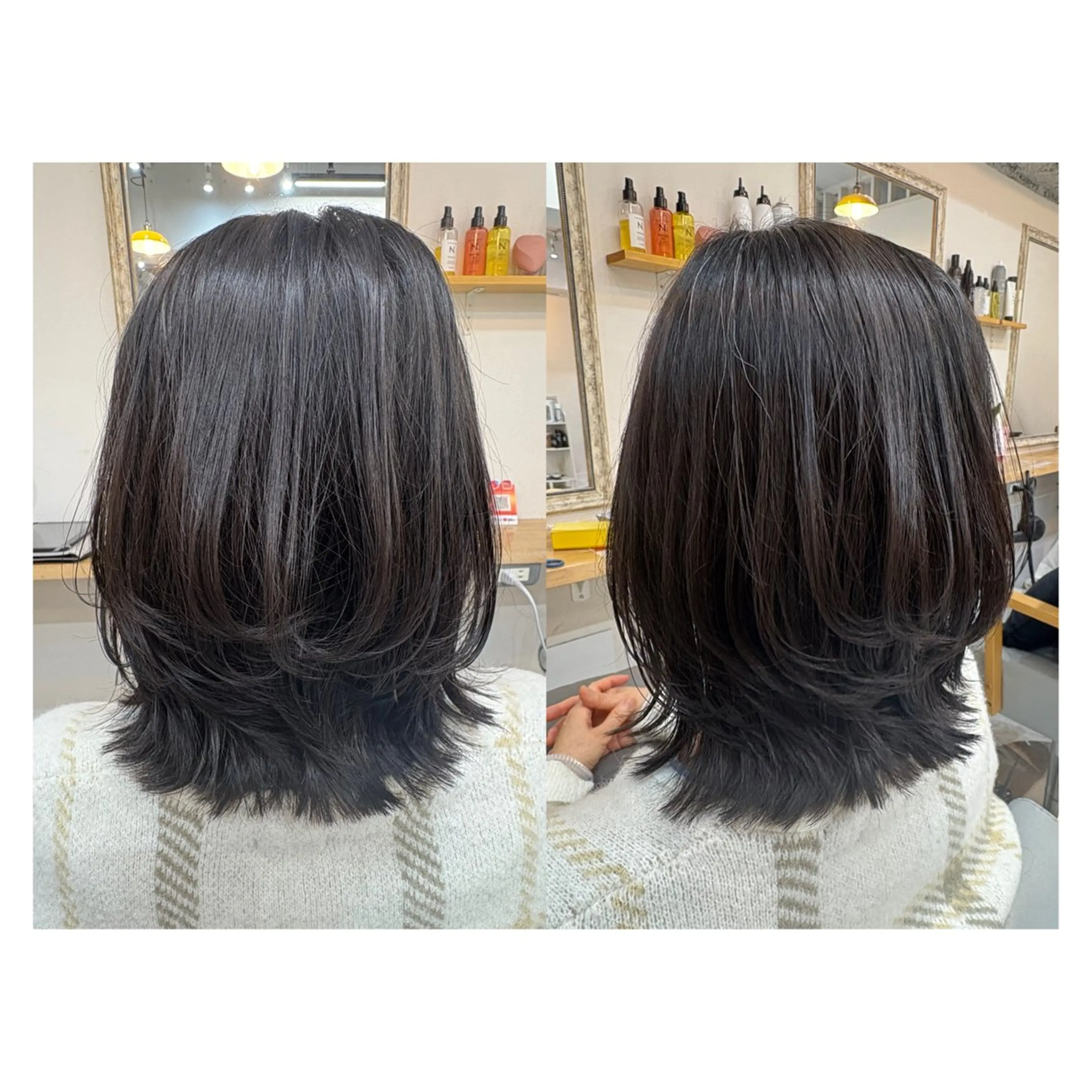 ミディアム レイヤーカット・ 縮毛矯正 星野のヘアスタイル